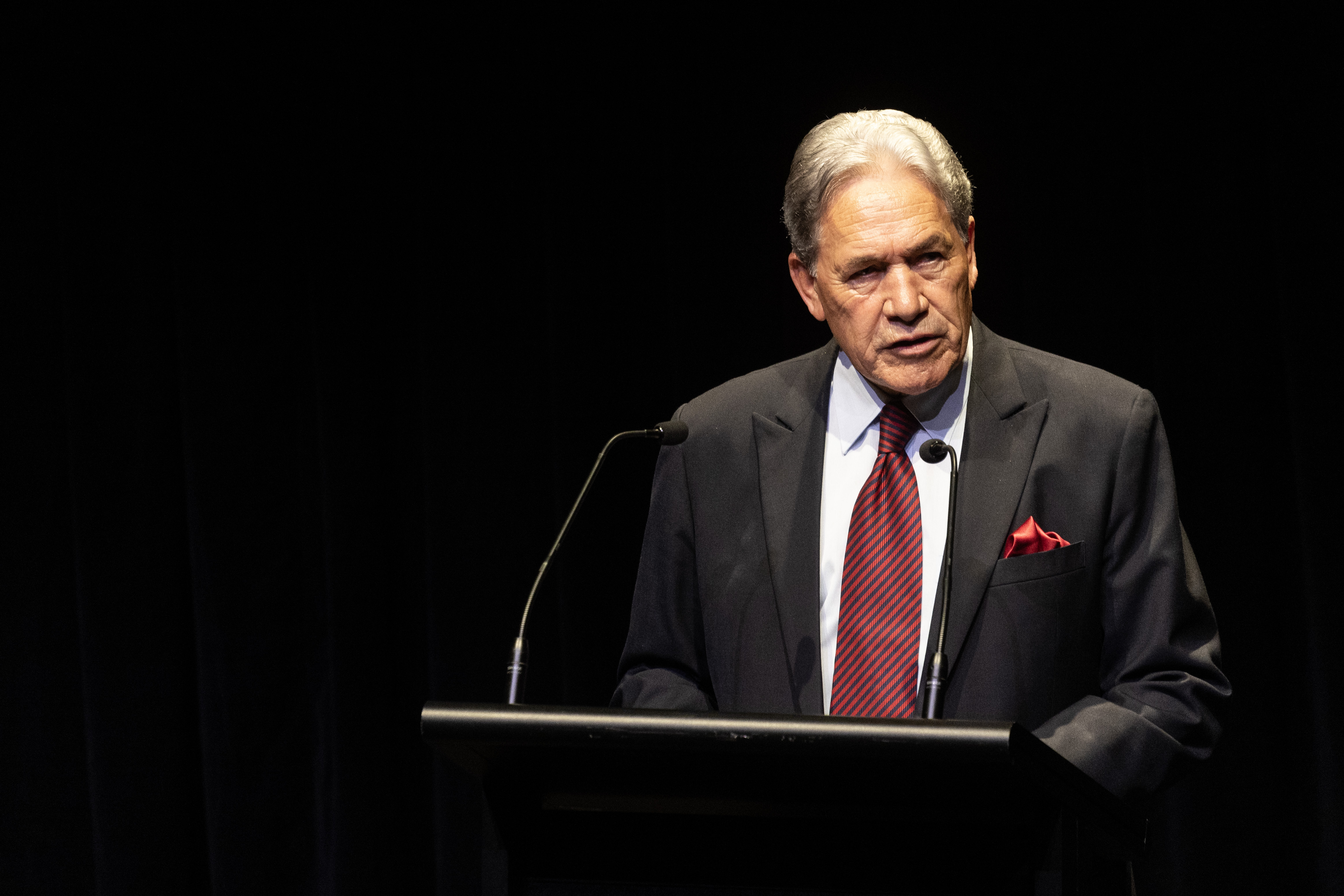 NZ First leader Winston Peters at his state of the nation speech. Photo / George Heard