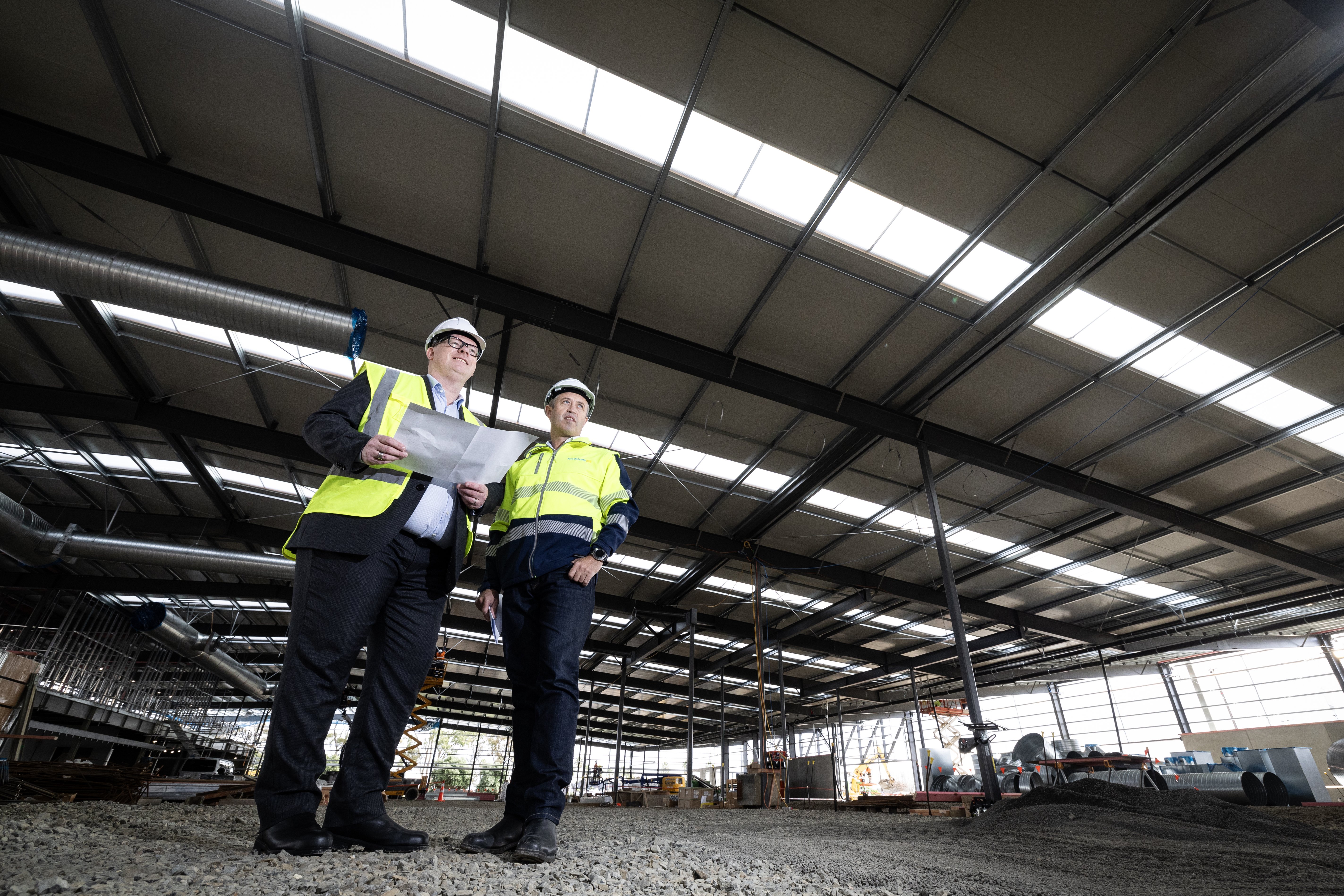 How it looked last winter: Lindsay Rowles and colleague Nick Hanson inside the vast new Pak'nSave Highland Park. Photo / Jason Oxenham