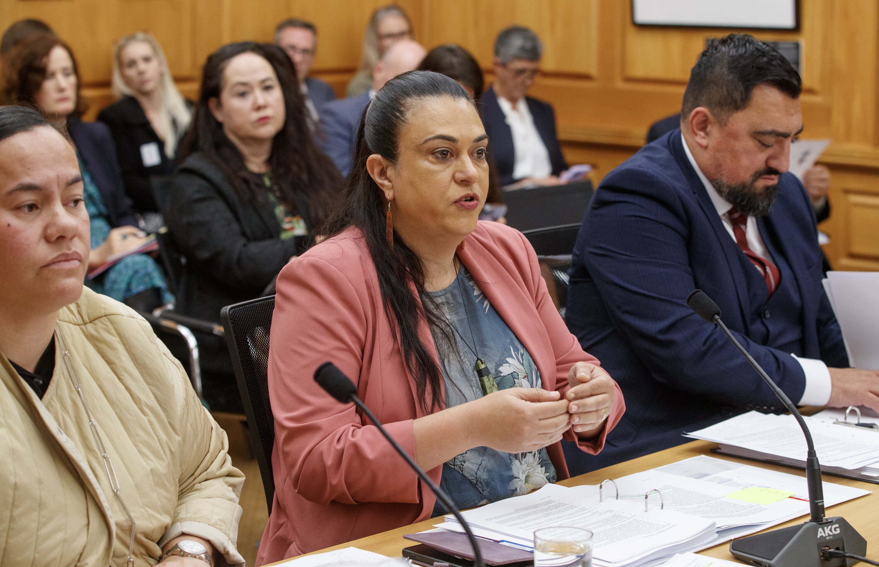 Children Minister Karen Chhour appearing before a Parliamentary select committee with Oranga Tamariki chief executive Chappie Te Kani. Photo / Mark Mitchell   