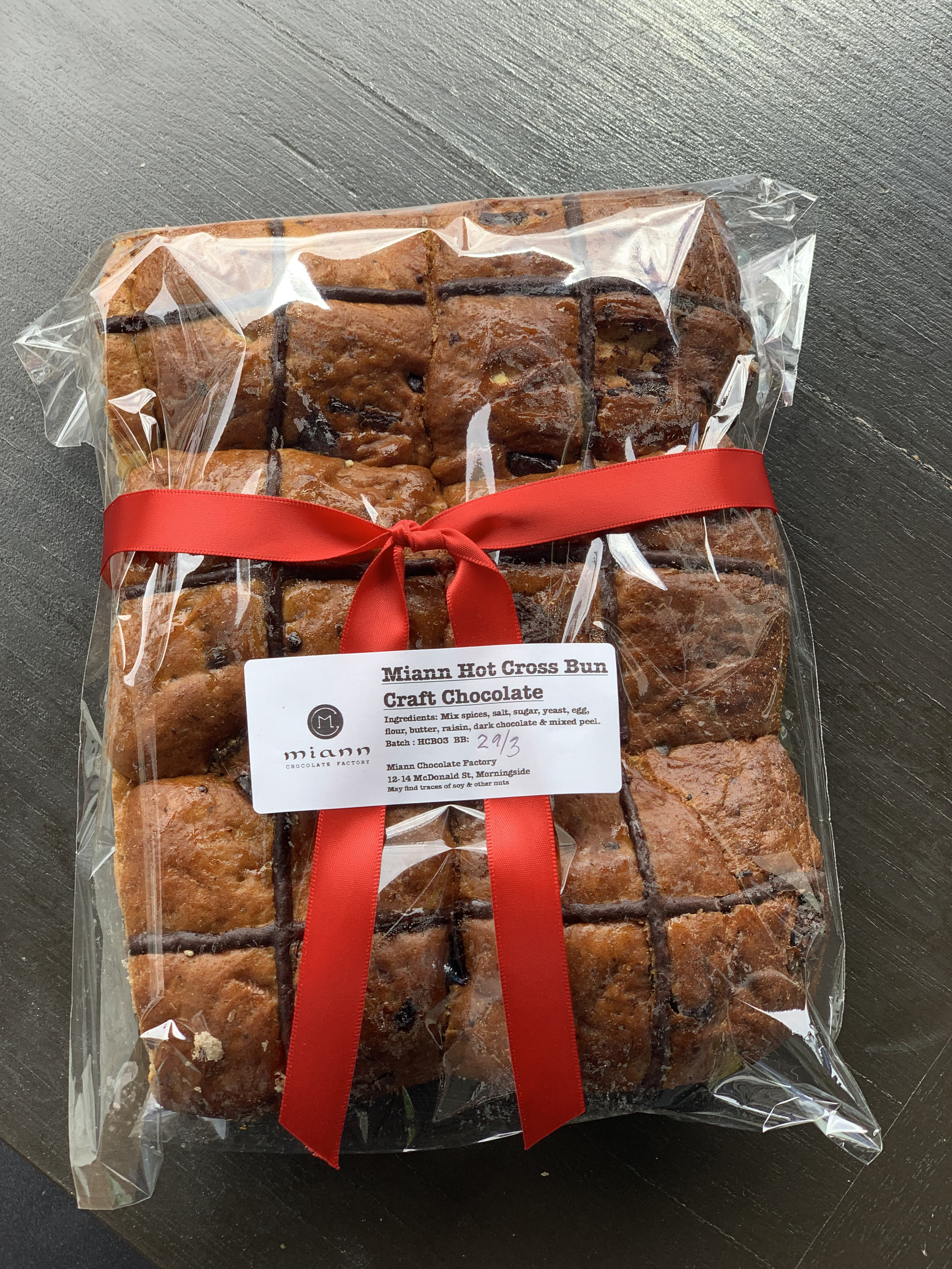 Miann's chocolate hot cross buns.