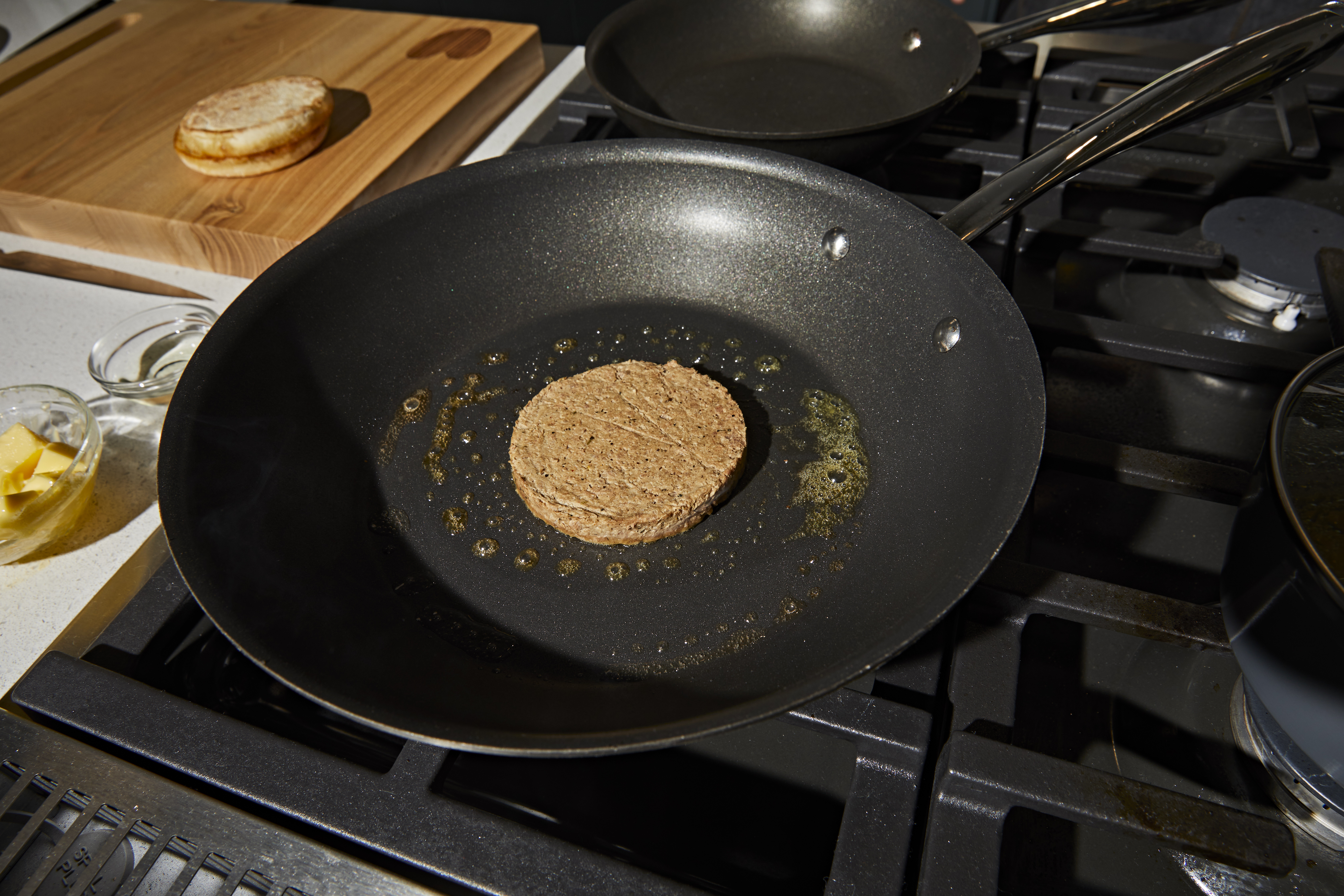 A breakfast patty made from chicken, laboratory grown from stem-cells, at Upside Foods in California. Photo / The New York Times
