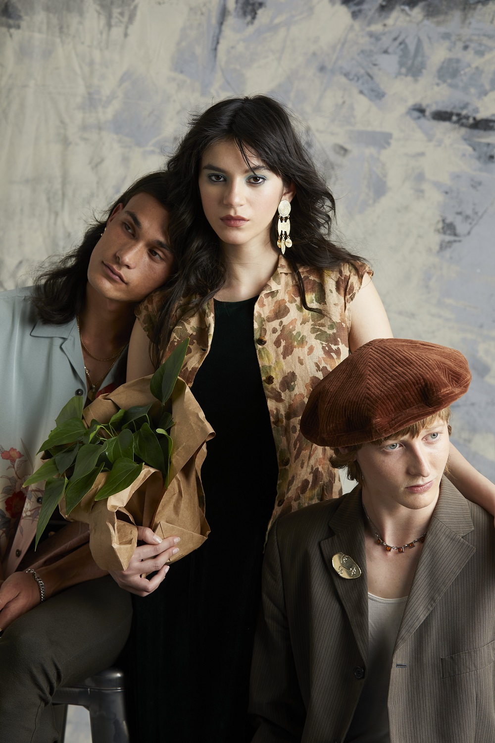 Left to right: Kimono shirt, $698, from Workshop. World trousers, $20, from Dove Hospice. Top, $115, from Wixxii Vintage. Dress, POA, from Dove Hospice. Vintage Companies earrings, $389, from Love & Object. Dries Van Noten blazer, $50, from St John. Vintage hat, $95, from Tango. Kate Sylvester brooch stylist’s own. Photo / Mara Sommer 