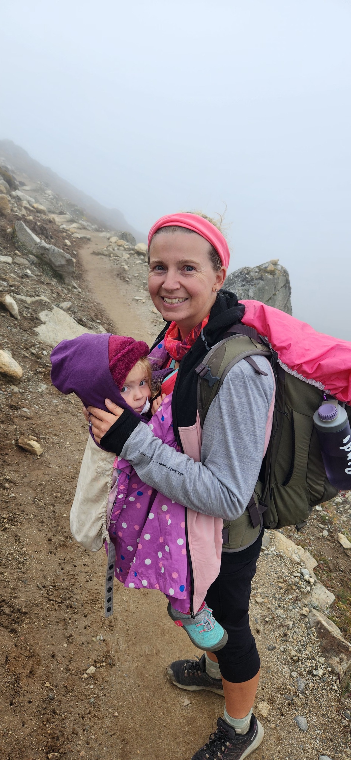Cindy Matulis on the trek with her daughter Hazel. Photo / Supplied