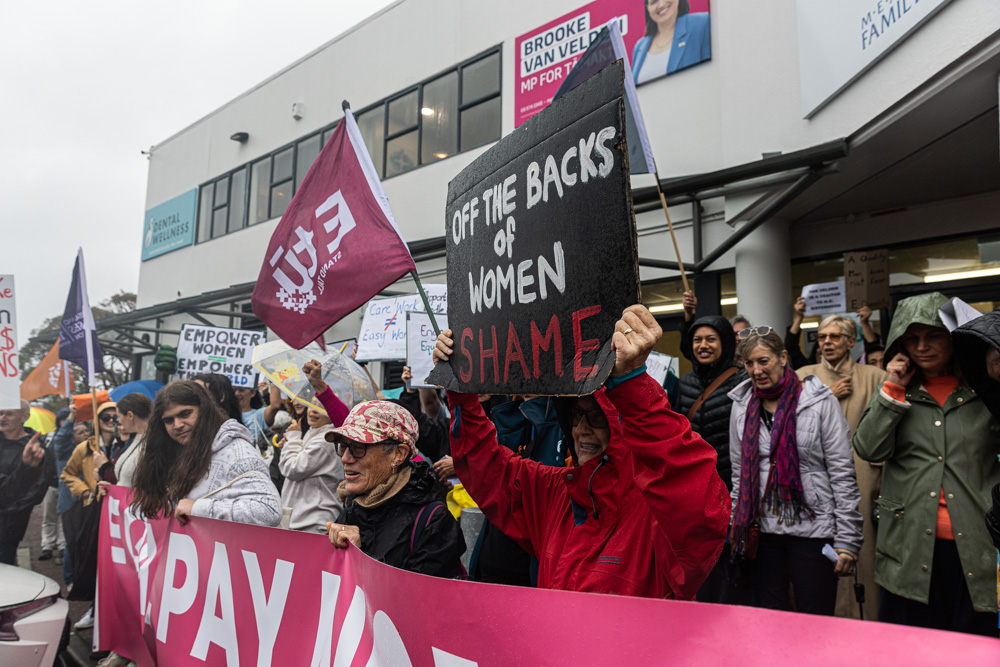 Protesters rally outside Minister Brooke van Velden’s electorate office in Auckland. Photo / Jason Dorday
