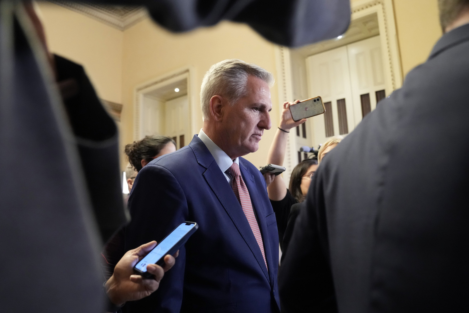 House Republican Leader Kevin McCarthy of Calif., is followed by reporters as he heads to the House Floor on Capitol Hill in Washington. Photo / AP