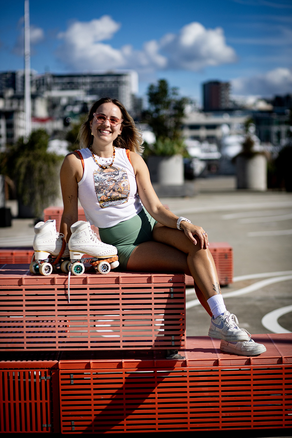 Macarena prepares to roll around Hobson Wharf. Photo / Dean Purcell