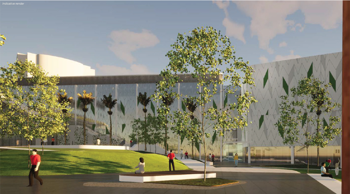 What the future library and community hub, exhibition and museum buildings could look like now a $303.4m option for a civic rebuild has been approved. Image / Tauranga City Council