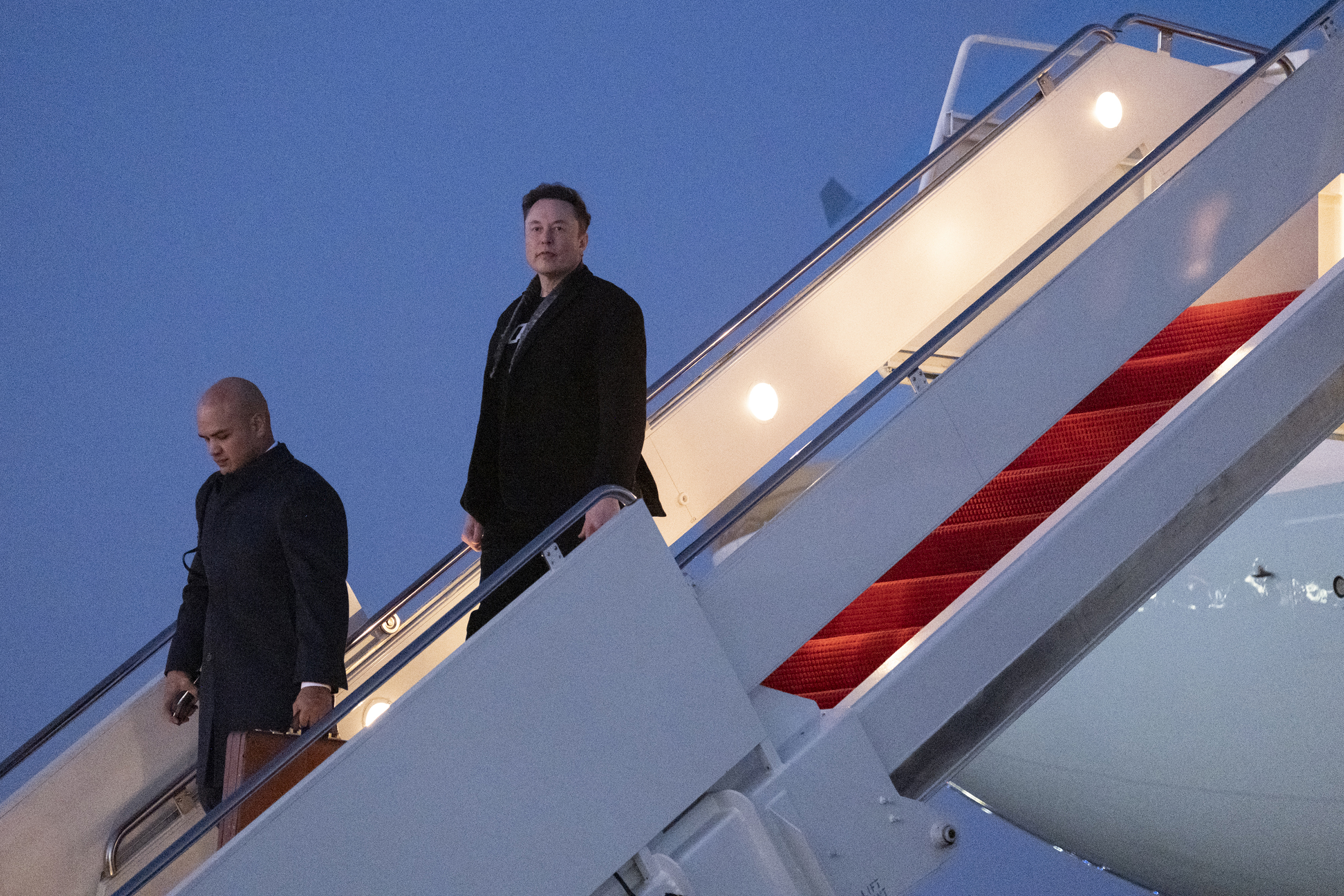 Elon Musk, disembarking from Air Force One, recently called Social Security “the greatest Ponzi scheme of all time.” Photo / Pete Marovich, The New York Times