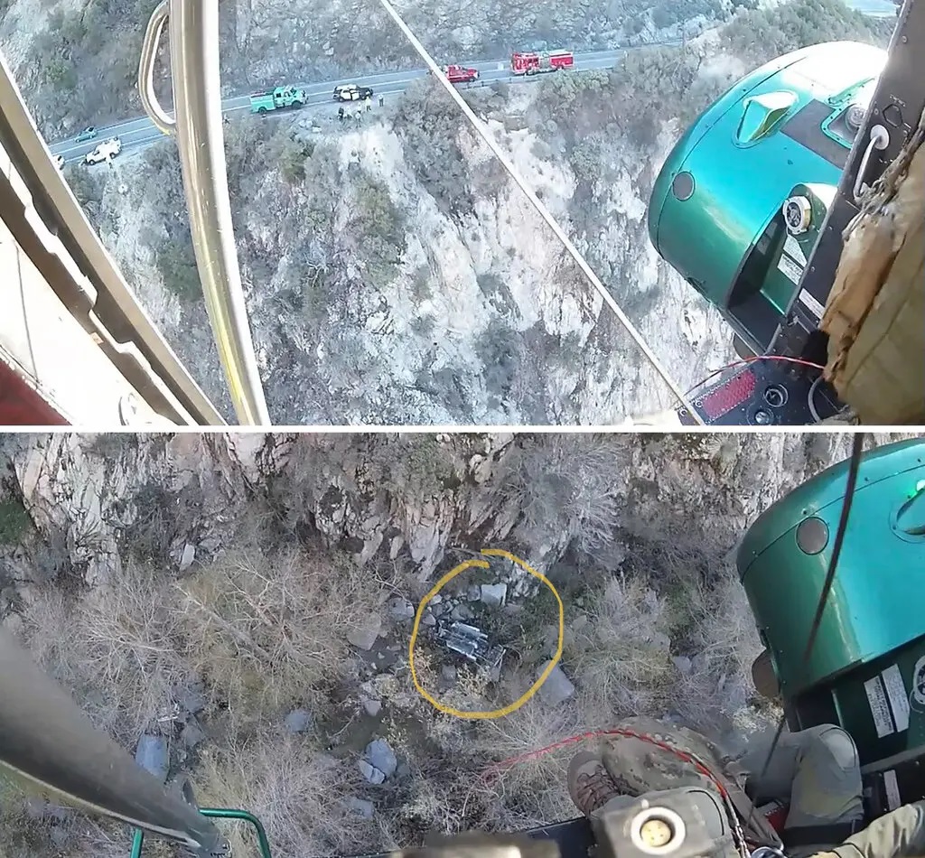 Cloe Fields and her boyfriend, Christian Zelada, were stuck 100m down the steep-walled Monkey Canyon in Los Angeles National Forest, with no cell reception, after their car spun off the road. They used SOS via Satellite to get help. Photo / New York Times