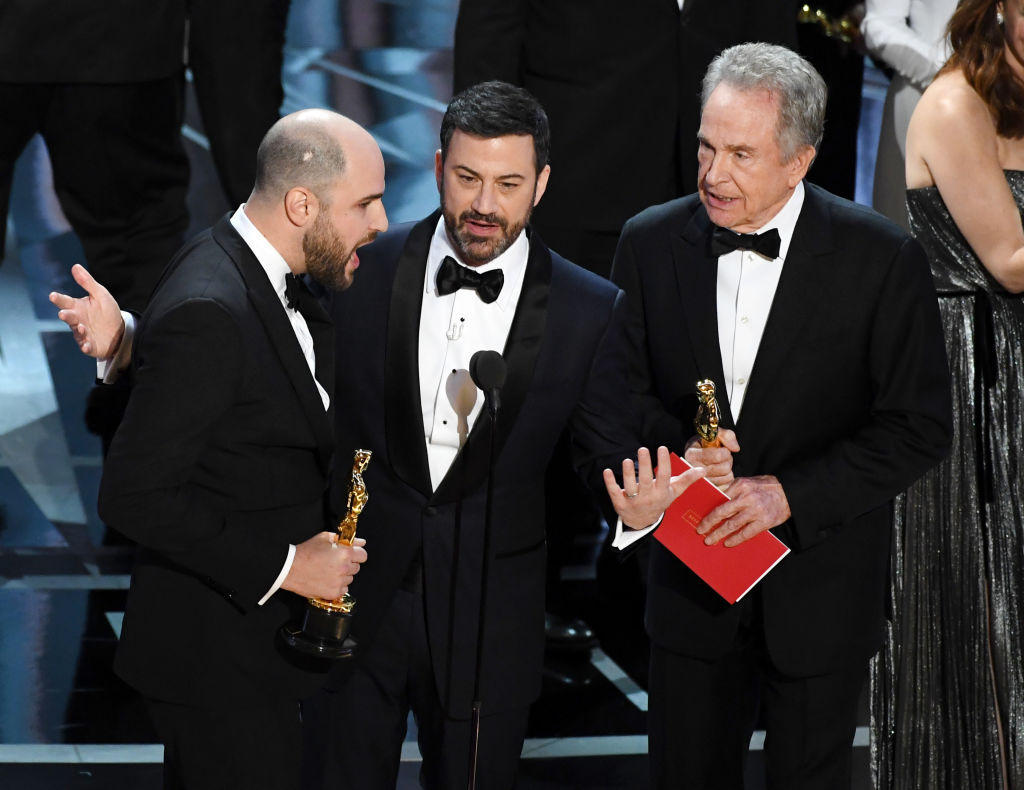 'La La Land' producer Jordan Horowitz announces actual Best Picture winner as 'Moonlight' after a presentation error with host Jimmy Kimmel and actor Warren Beatty. Photo / Getty Images