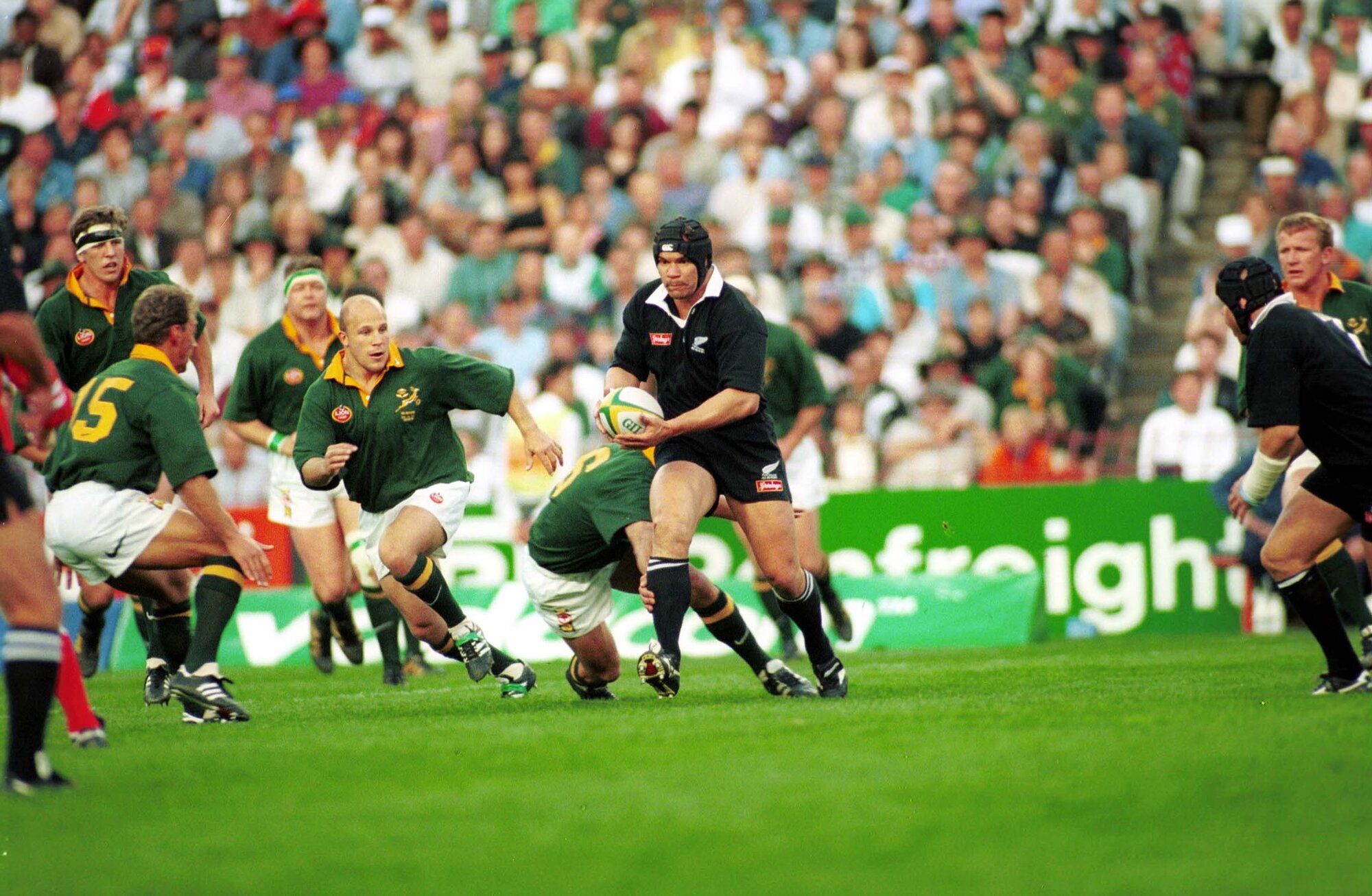 Sir Michael Jones on the charge against the Springboks in 1996. Photo / Photosport