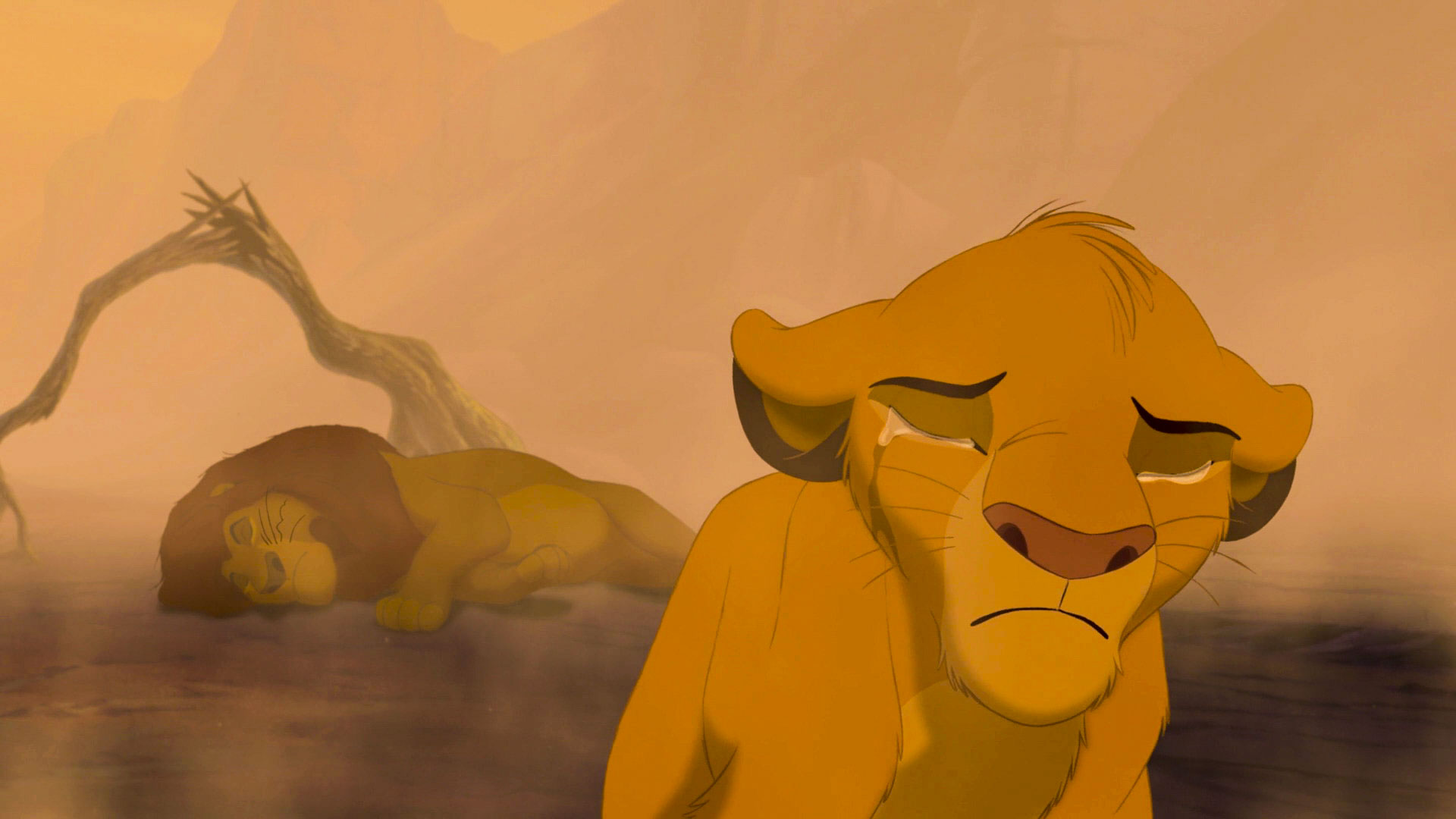 In The Lion King, Simba mourns the death of his father Mufasa.
