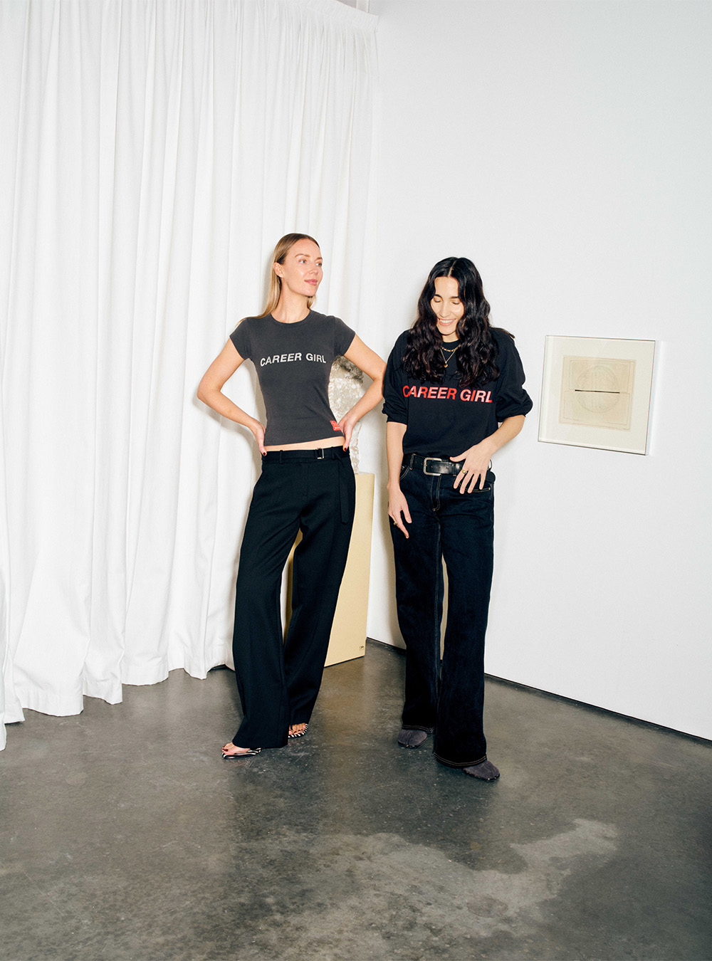 Georgia Cherrie and Paris Mitchell Temple don their career girl tees. Photo / Letty Schmiterlow