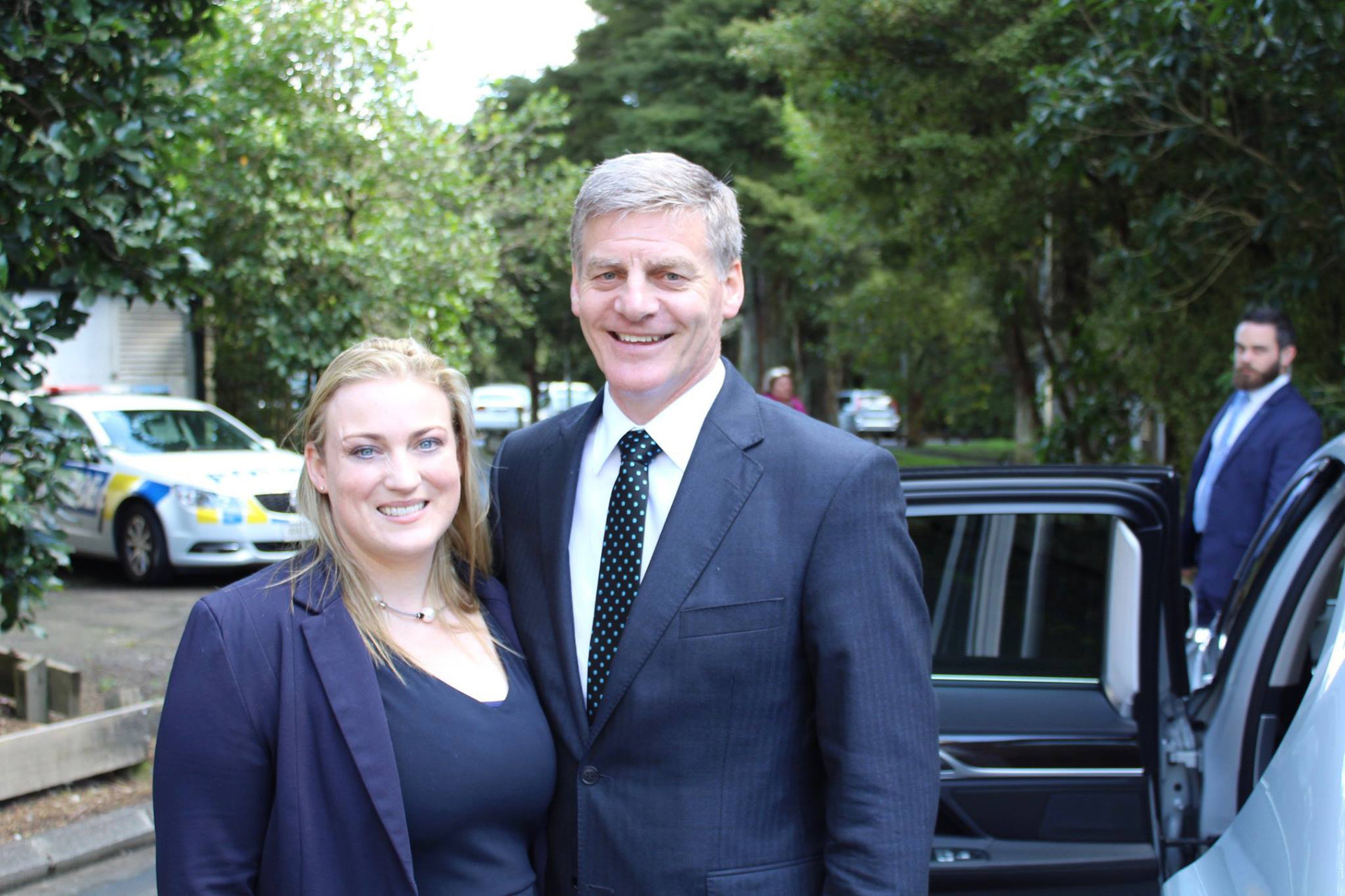Katrina Bungard, with Prime Minister Bill English in 2017.