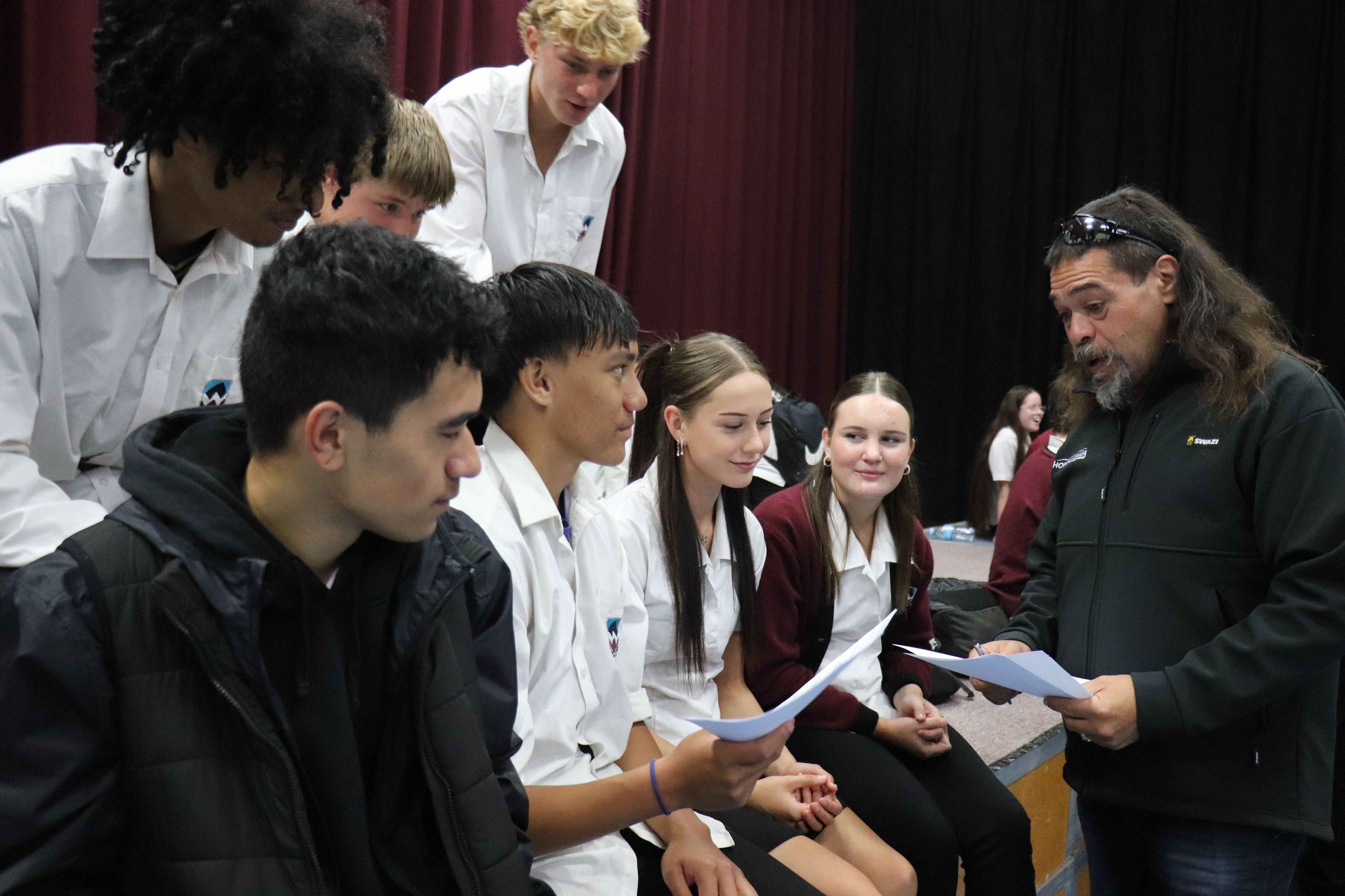 Horowhenua District Councillor Justin Tamihana hears from Waiopehu College students about their vision for the district.