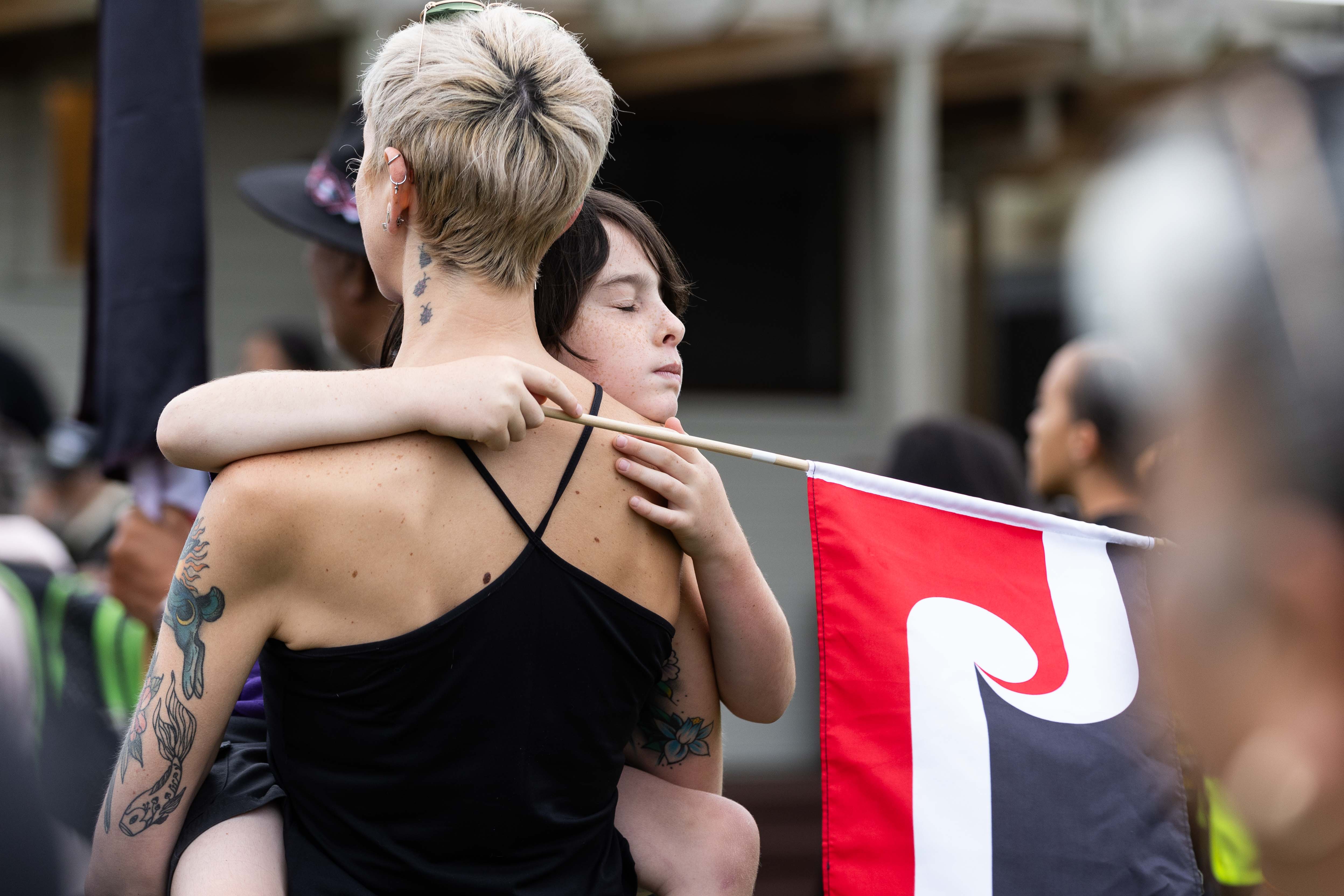 Protesters gathered at Whareroa Marae in Mount Maunganui. Photo / Alex Cairns
