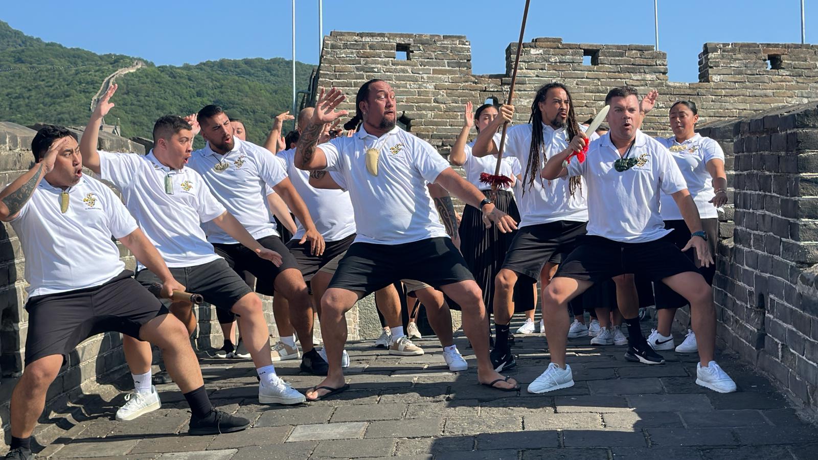 Te Matatini champions Te Kapa Haka o Te Whānau-ā-Apanui on the Great Wall of China. Photo / Pool