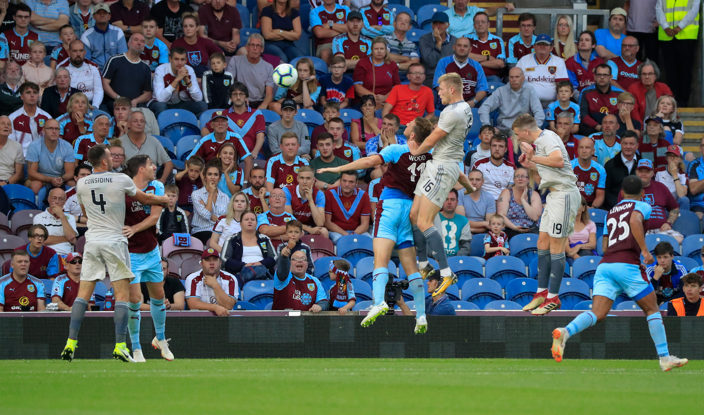 Sam Cosgrove duels with Chris Wood in a 2018 Europa League qualification match.