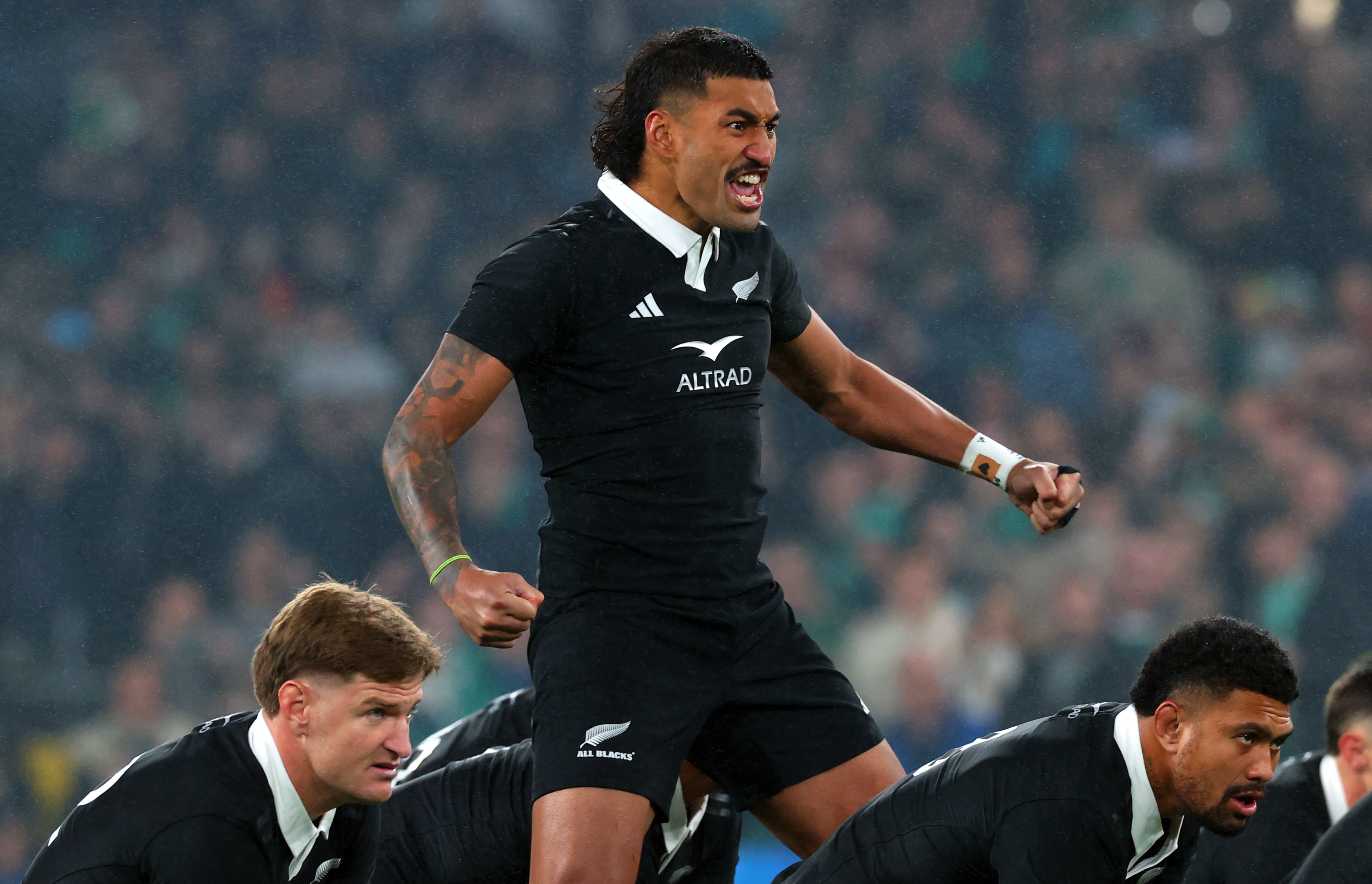 Rieko Ioane leads the haka against the Irish. Photo / Photosport