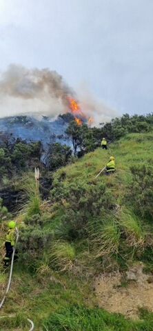 The fire was accessible by foot from the road, but the steepness of the hillside made it difficult for firefighters.