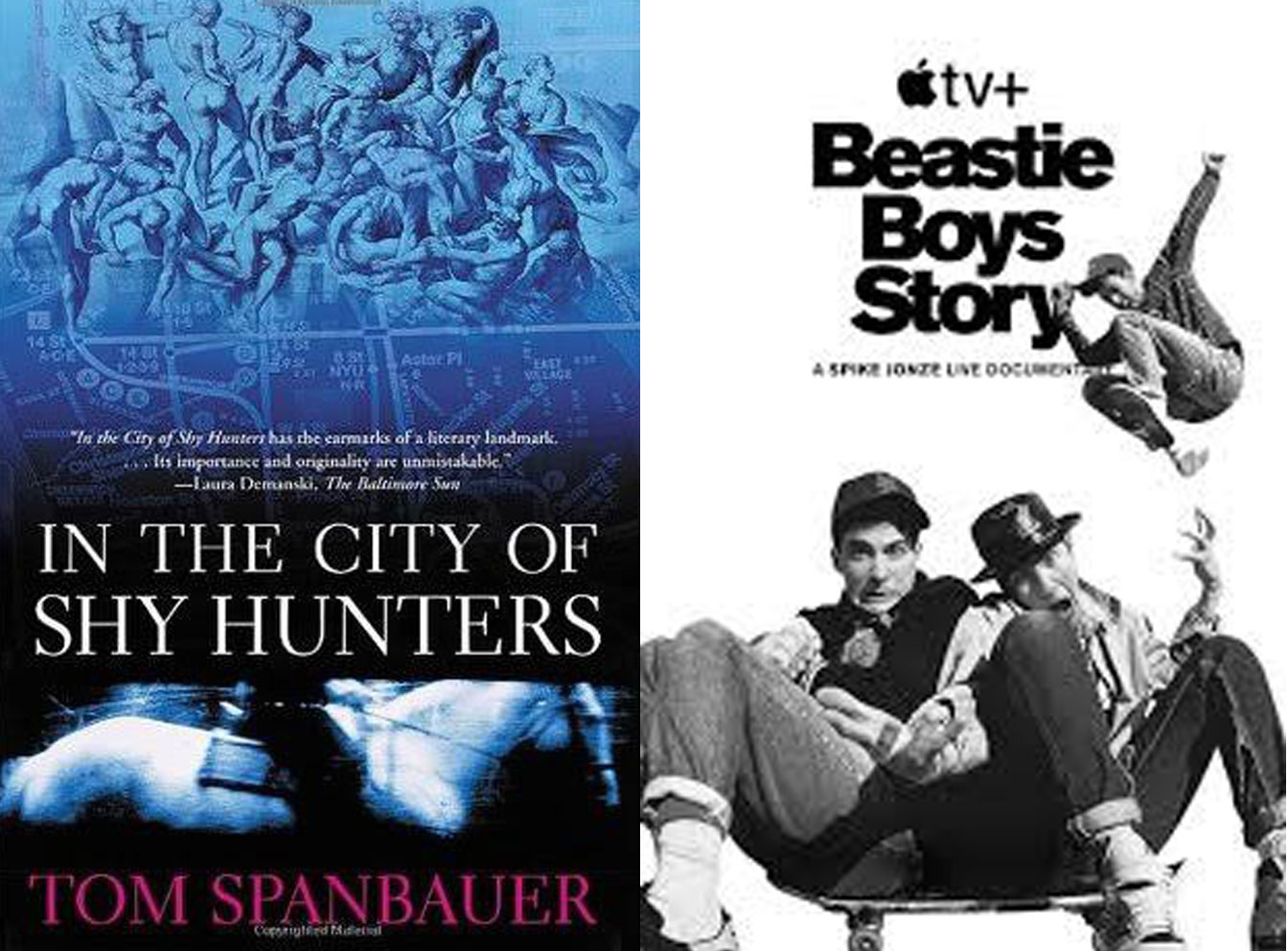 Left: Tom Spanbauer’s In the City of Shy Hunters. Right: Beastie Boys Story (2020).