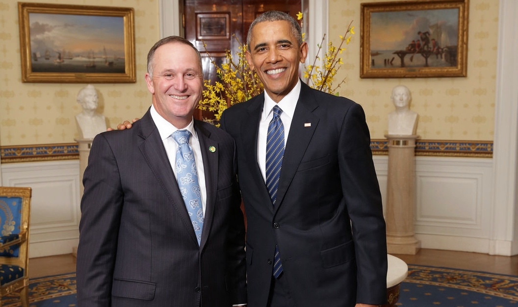 Sir John Key and Barack Obama in the Blue Room at the White House.