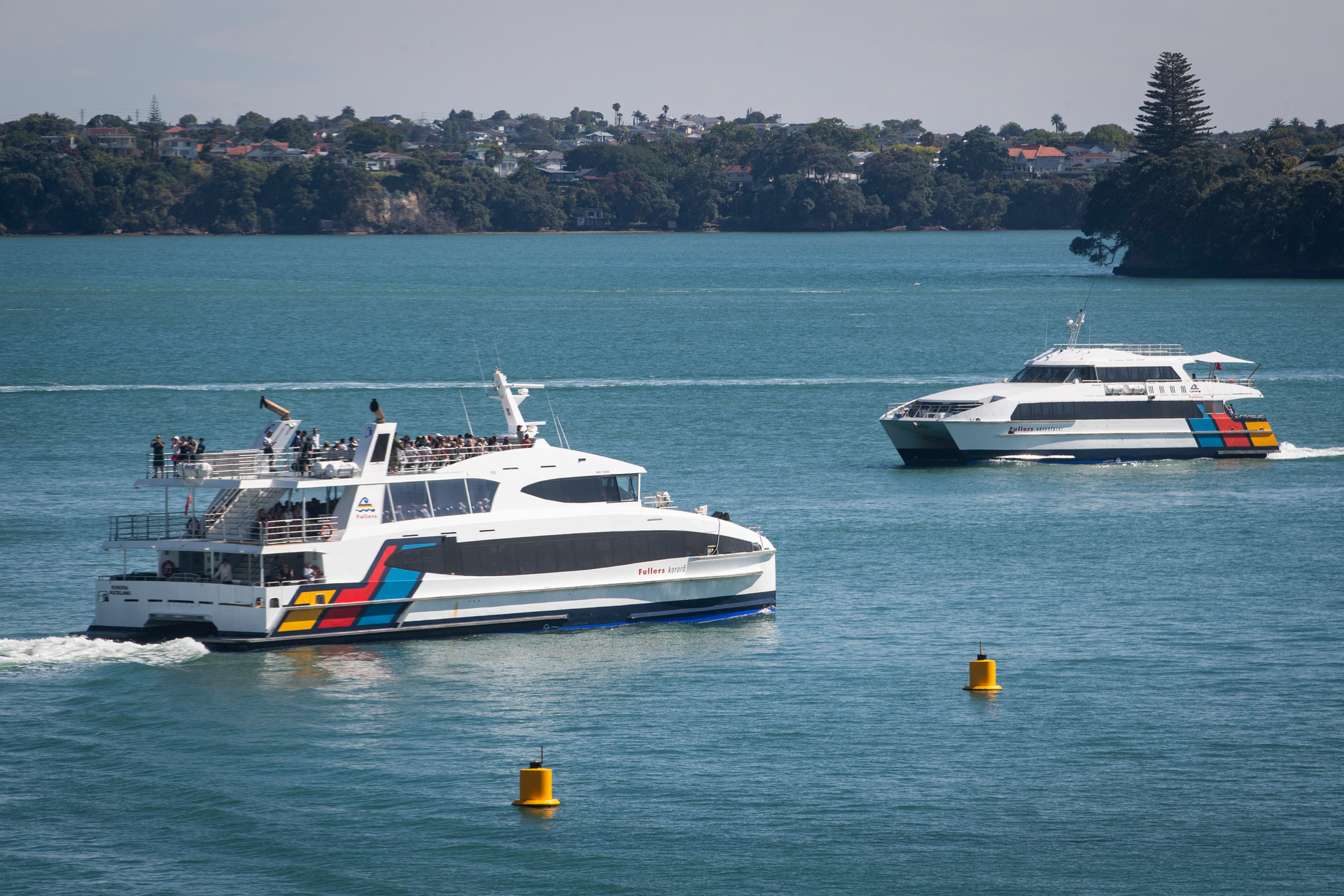 A pair of diesel ferries run by Fullers on the Waiheke route. Photo / Jason Oxenham

