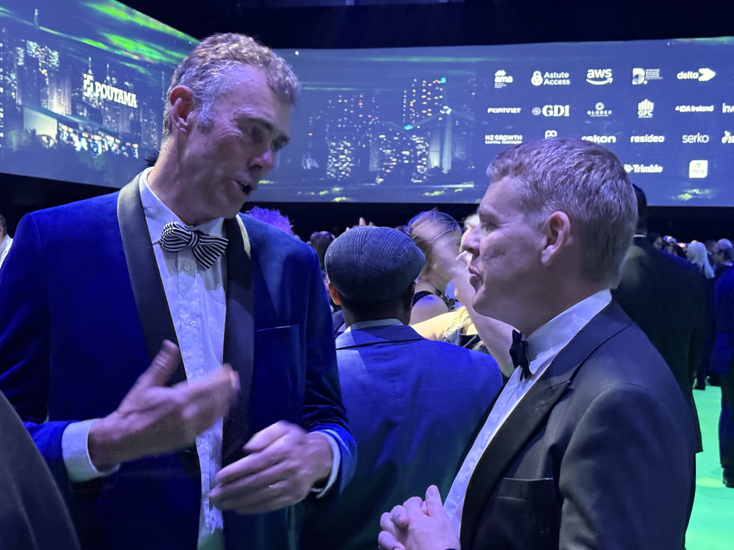 Kitea Health chief executive and cofounder Simon Malpas with opposition leader Chris Hipkins (who begged off immediate comment on the CEO's attack on what he saw as Budget 2025 cuts to innovation funding). Photo / Chris Keall