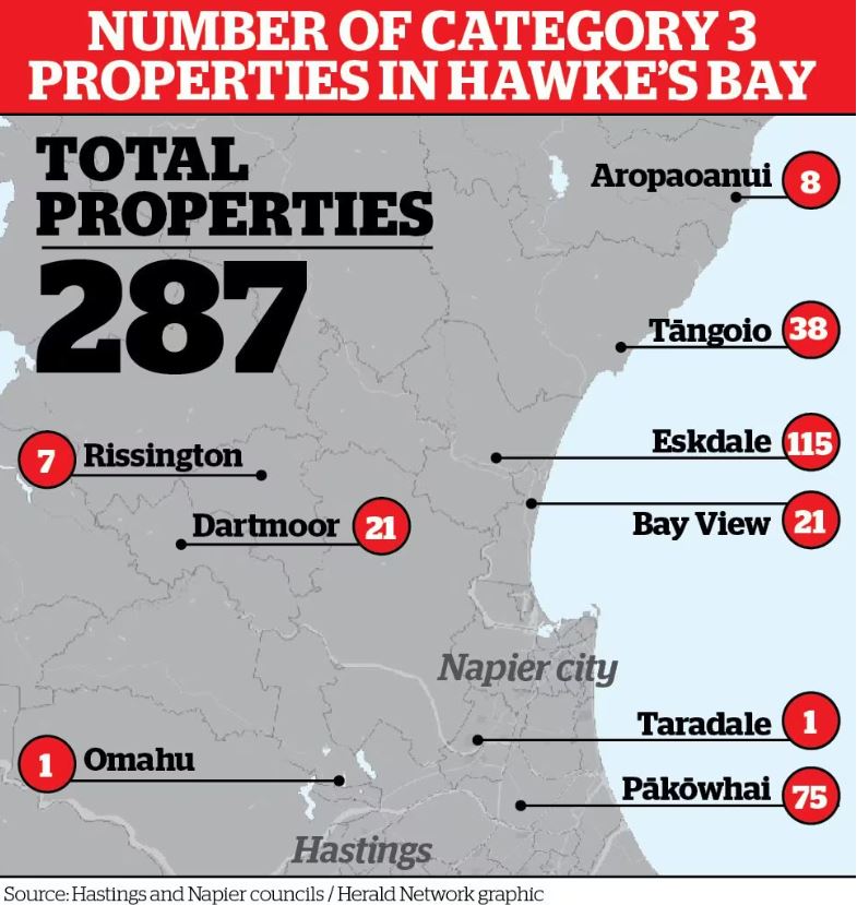 The finalised list of Category 3 properties in Hawke's Bay. It does not include the further 39 properties in Tangoio which have been provisionally added. Photo / NZME