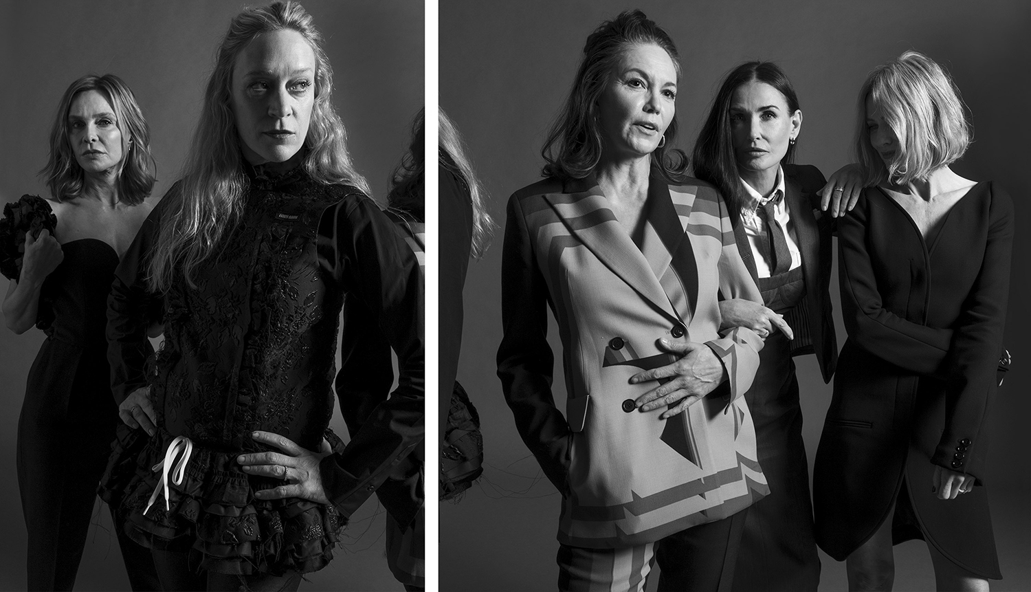 From left, Calista Flockhart, Chloë Sevigny, Diane Lane, Demi Moore, and Naomi Watts, who star in ‘Feud: Capote vs. the Swans,’ in New York. Photo / Thea Traff, The New York Times