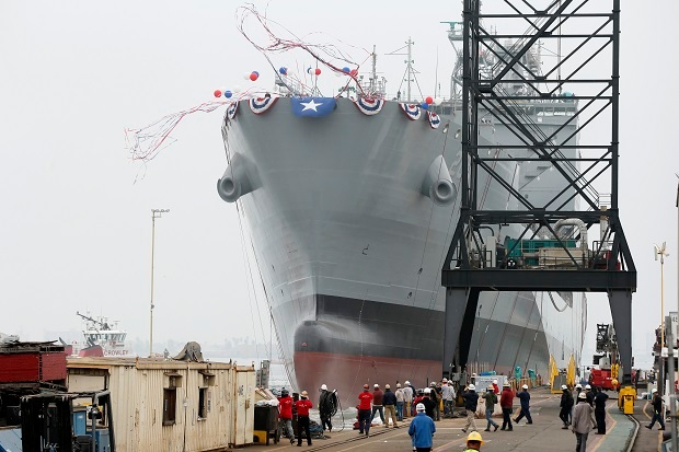 The U.S. Navy launches the USNS Harvey Milk, a fleet replenishment oiler ship named after the first openly gay elected official, in San Diego. Photo / AP