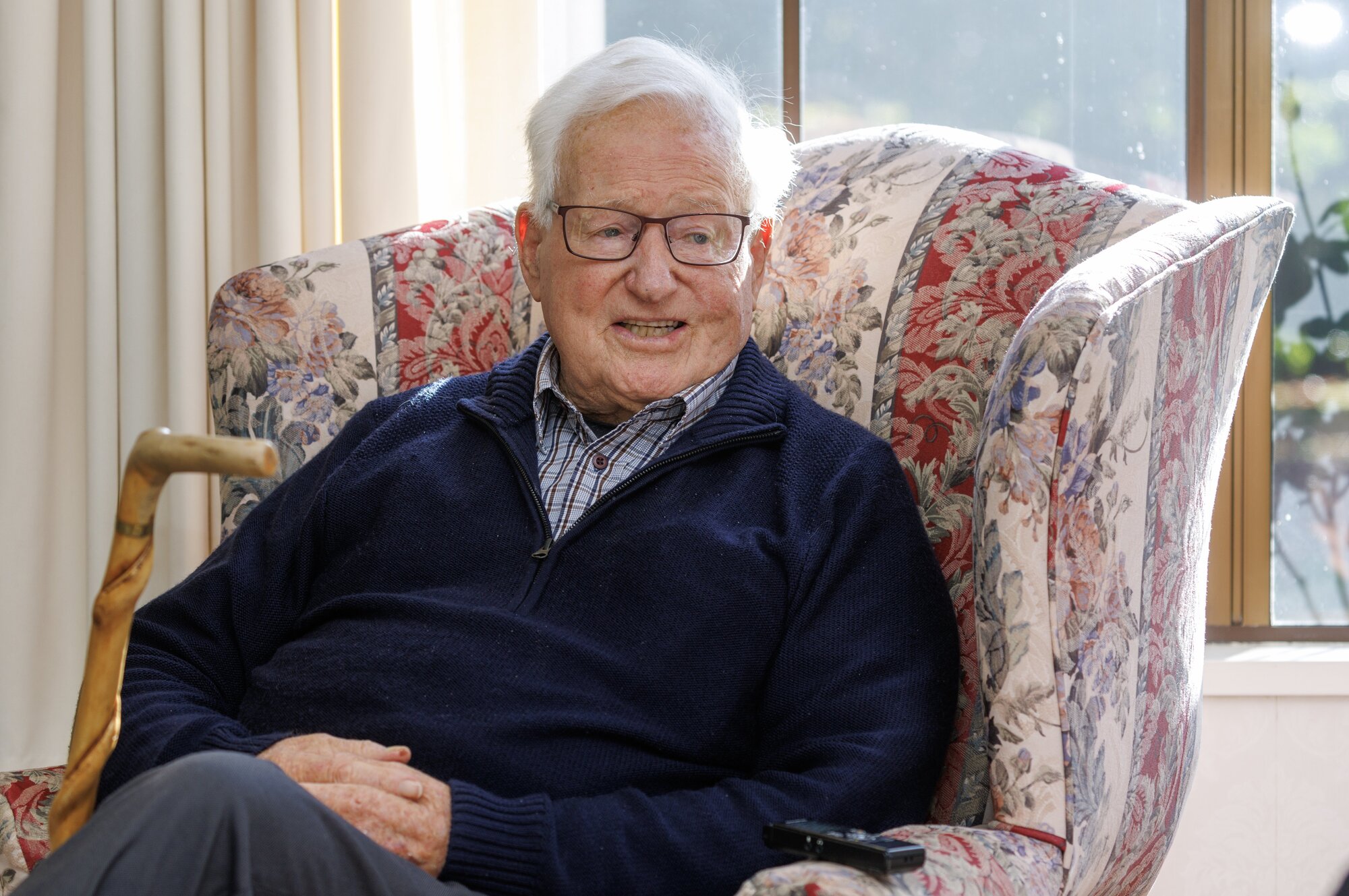 Jim Bolger last week in his favourite spot in the lounge of his Waikanae home. Photo /  Mark Mitchell
