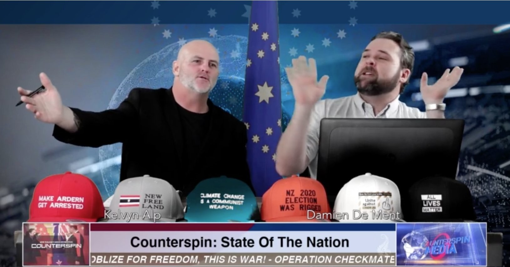 Counterspin's Kelvyn Alp with far-right demagogue Damien de Ment. Photo / Supplied