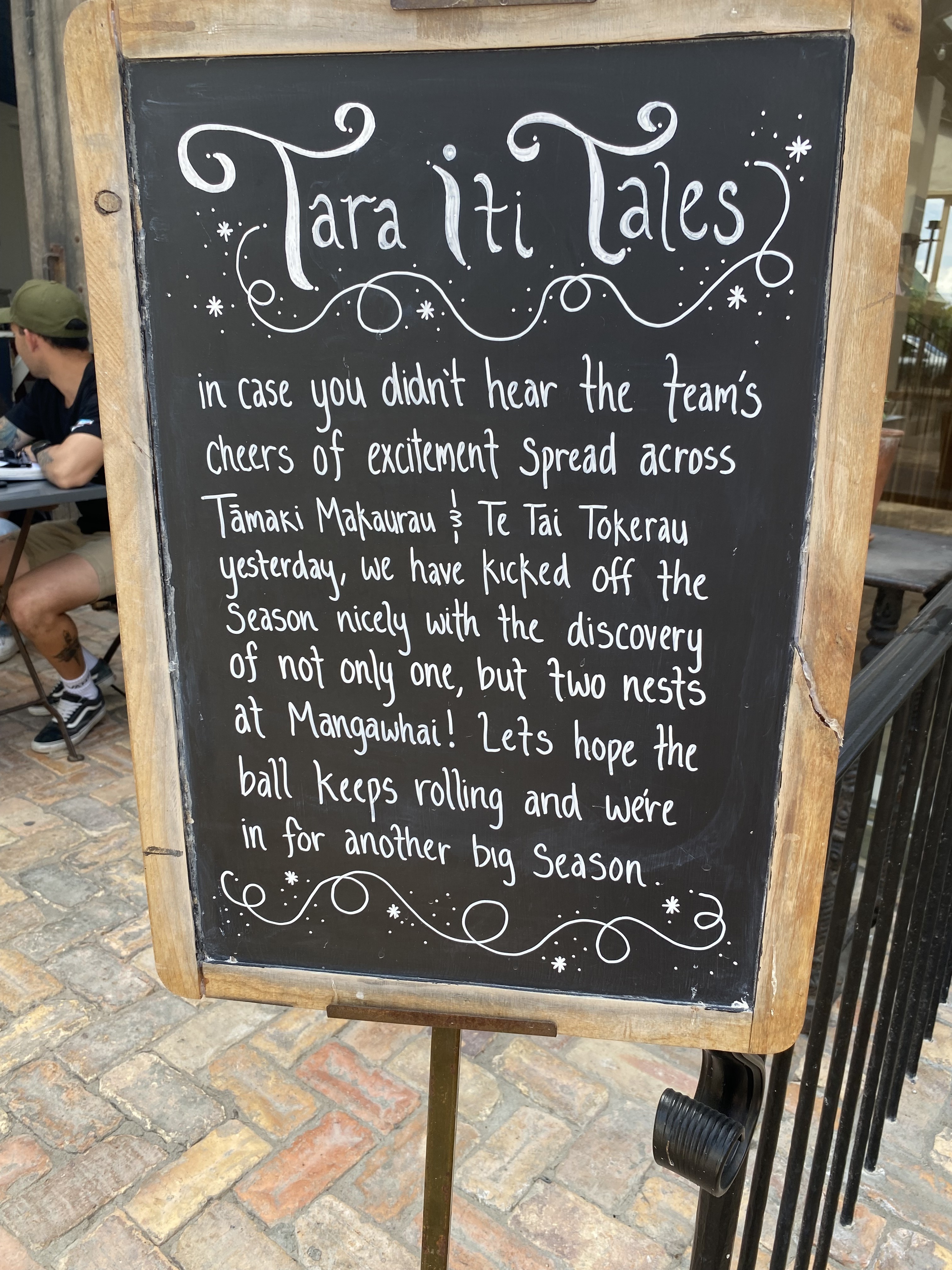  A sign outside Bennetts Chocolates this week. The local business is one of The Fairy Tern Charitable Trust's main patrons. Photo / Susan Botting