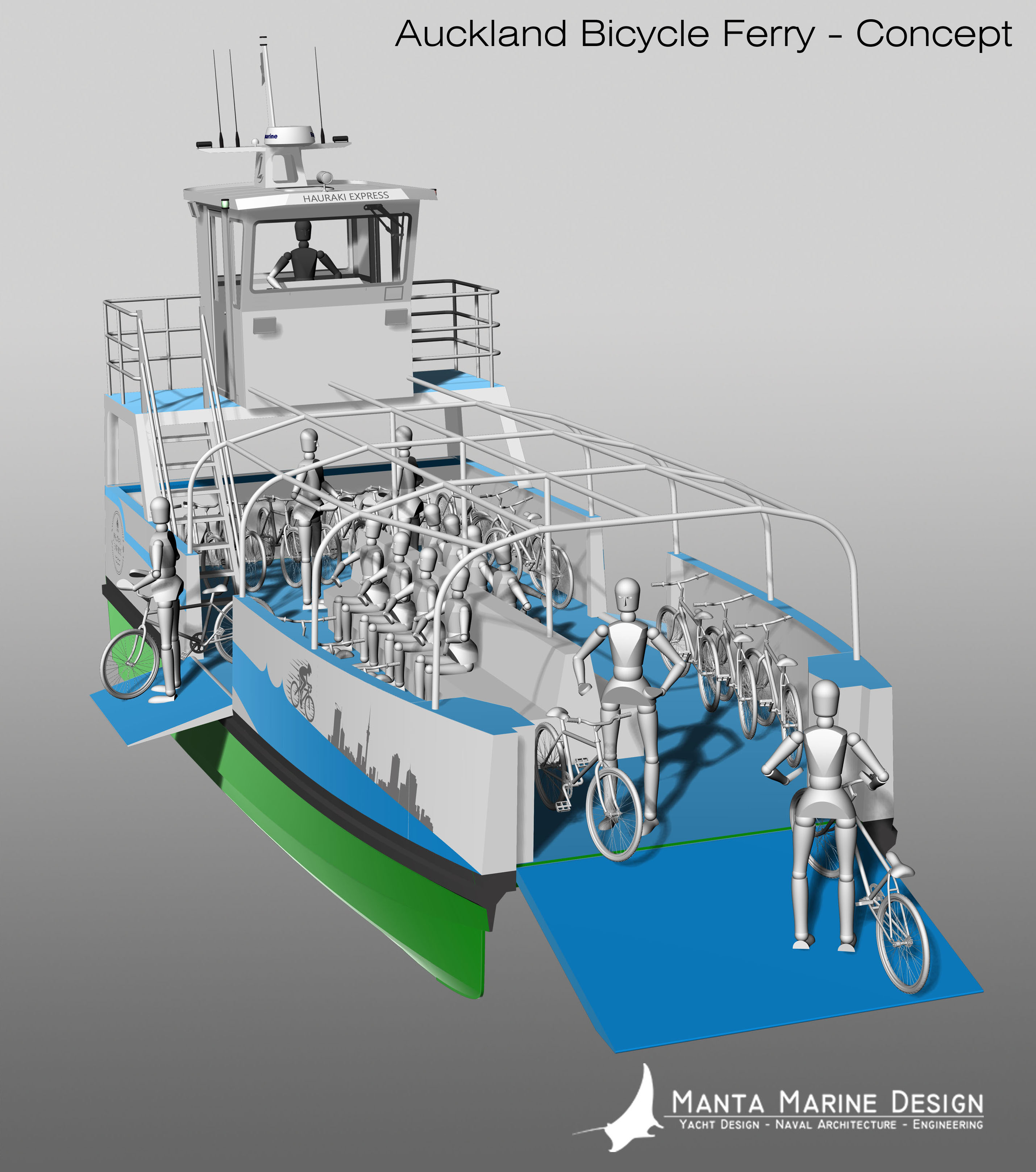 A bike ferry as proposed by Hauraki Express. Image / Supplied
