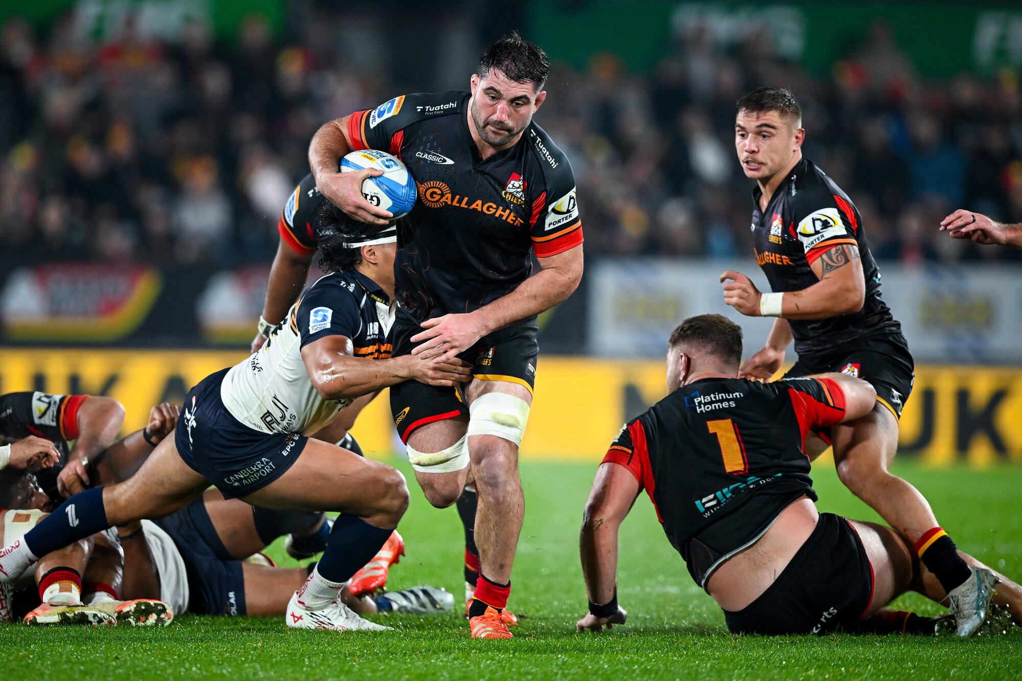 Luke Jacobson on the charge for the Chiefs against the Brumbies in Super Rugby. Photo / Photosport