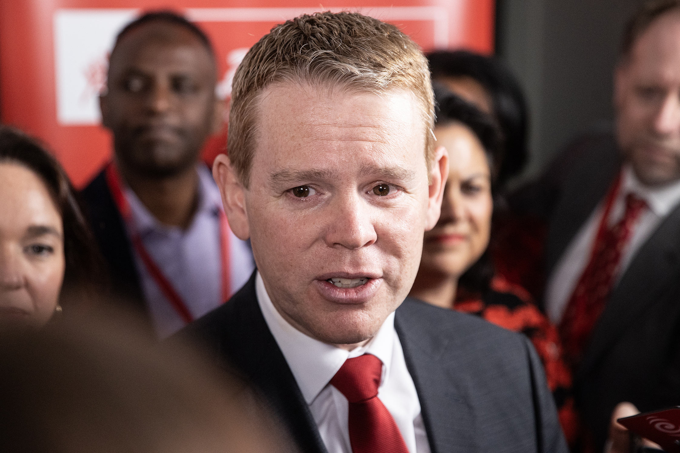 Chris Hipkins was emotional after his speech on election night. Photo / George Heard
