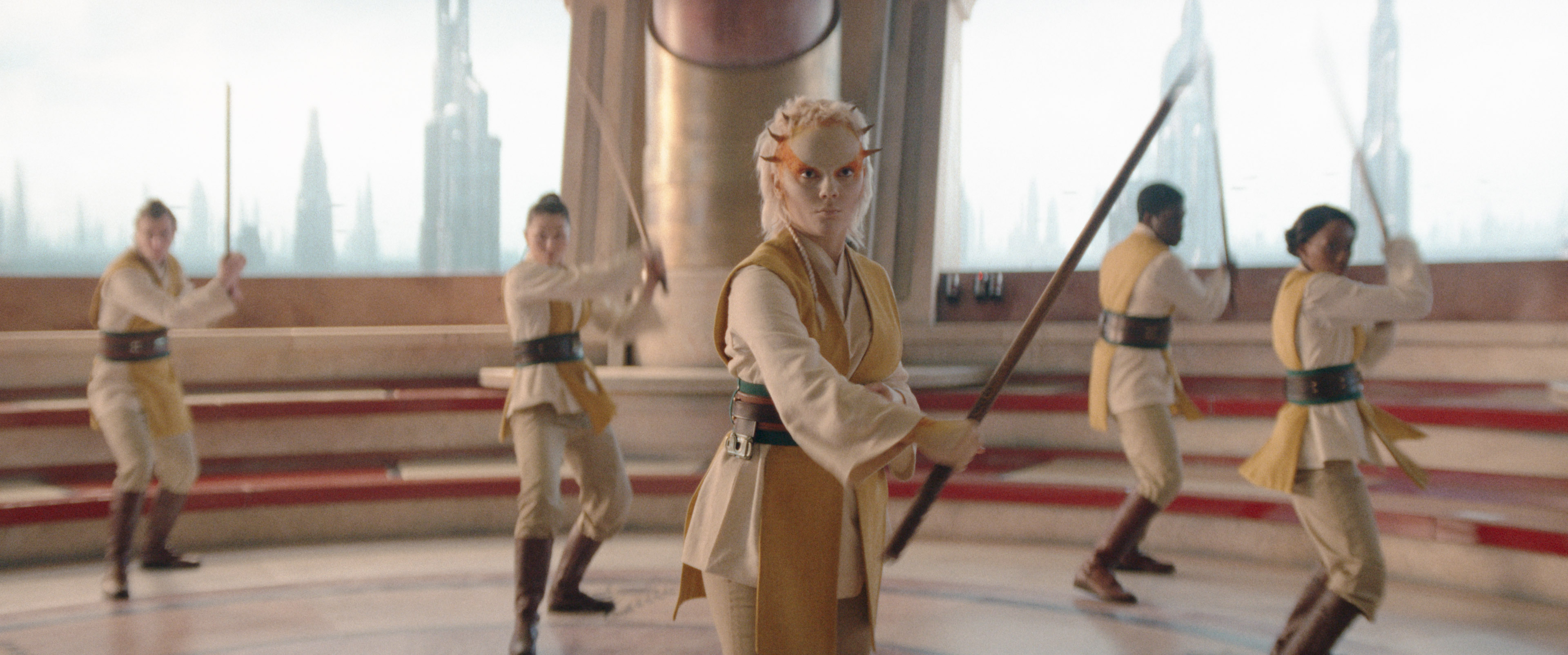 Jecki Lon (Dafne Keen, centre) with other Jedi padawans in The Acolyte.