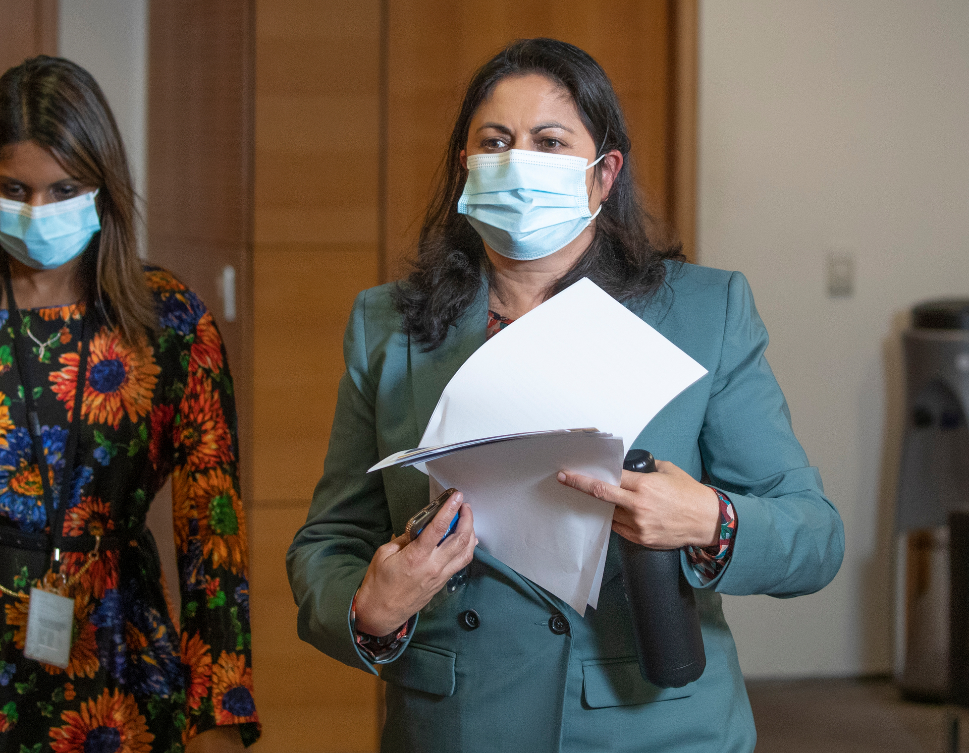 Covid response minister Dr Ayesha Verrall wearing a medical-grade mask. Photo / Mark Mitchell