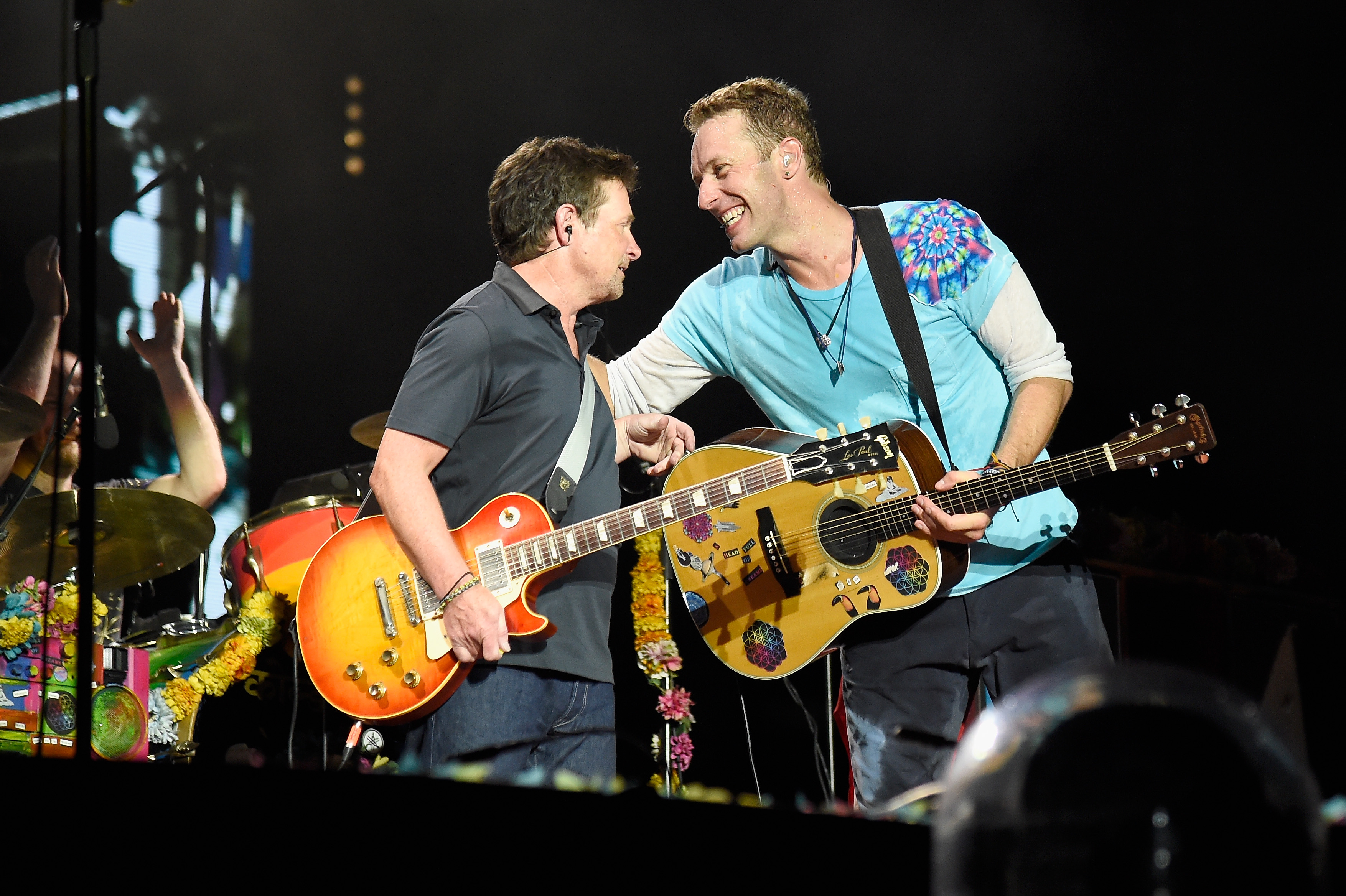 Michael J. Fox is a keen musician and has performed with Coldplay before, pictured here at MetLife Stadium, New Jersey, in 2016. Photo / Getty Images