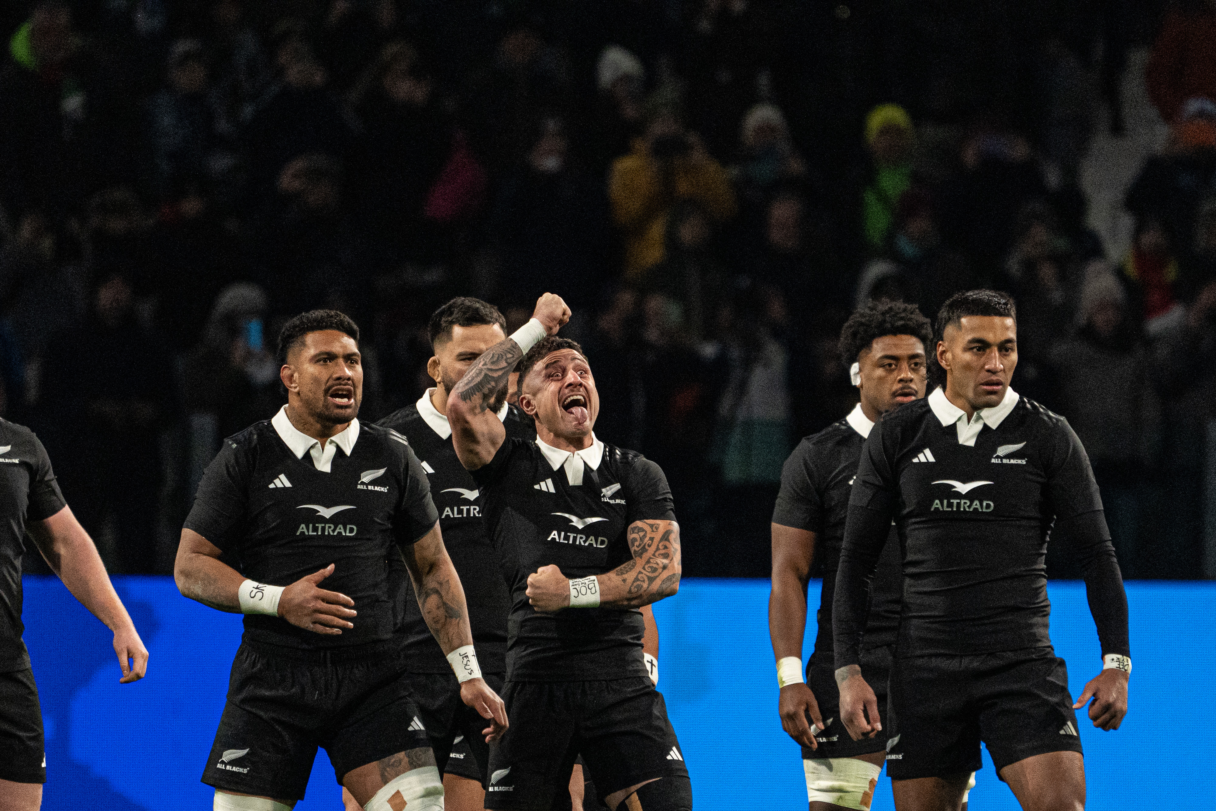 TJ Perenara leads the haka before the All Blacks test against Italy last year. Photo / Getty Images