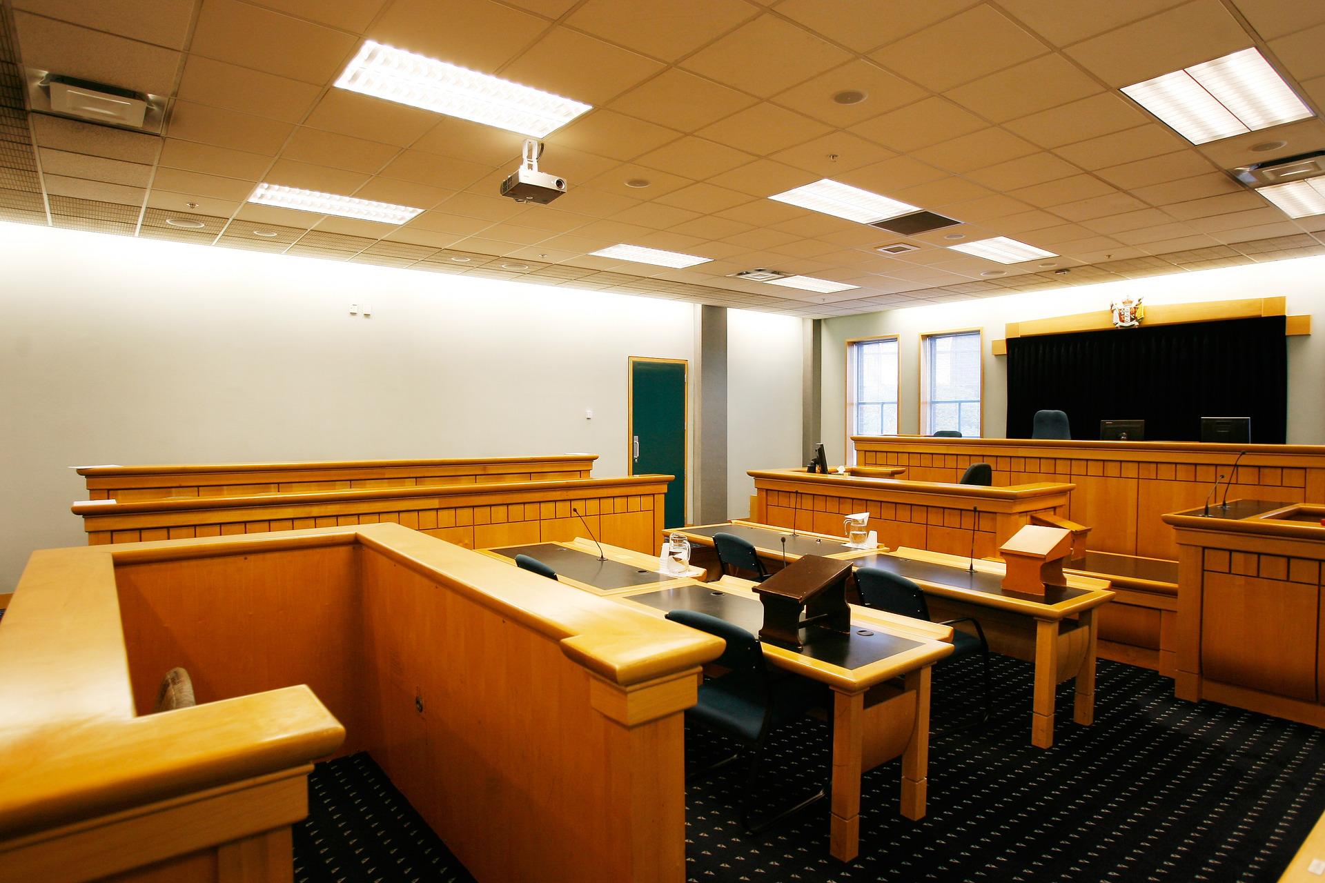 Inside one of the empty court rooms at Auckland High Court. Photo / Greg Bowker