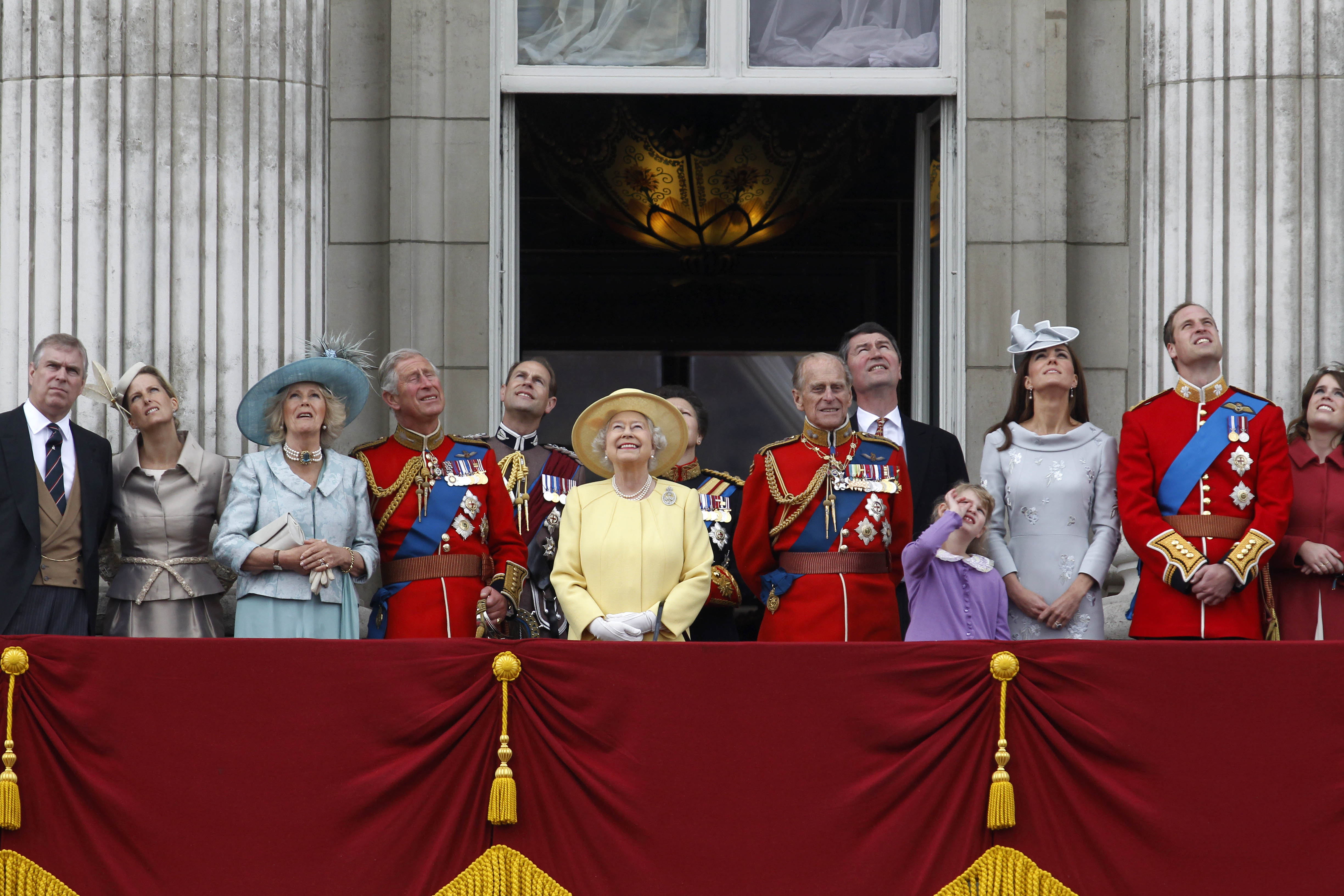 Queen Elizabeth II and Prince Philip pictured with their family on the Buckingham Palace balcony at the Trooping the Colour in 2012. Photo / AP