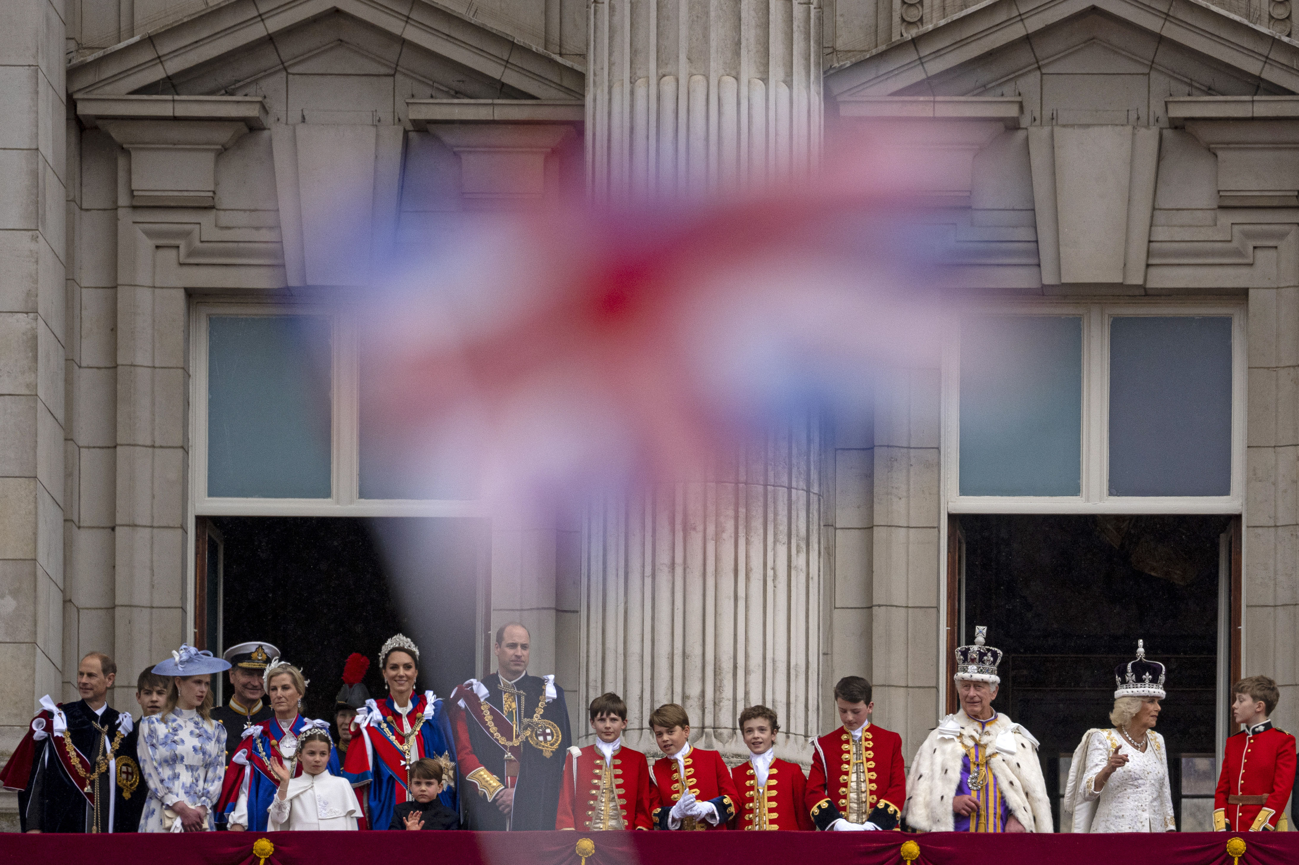 Britain's King Charles III and Queen Camilla wave to the crowds from the balcony of Buckingham Palace after the coronation ceremony in London, Saturday, May 6, 2023. Photo / AP