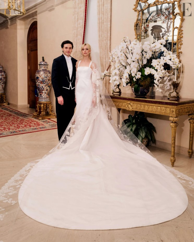 Nicola Peltz wore Valentino Haute Couture to marry Brooklyn Beckham at her family home in Palm Beach, Florida. Photo / British Vogue