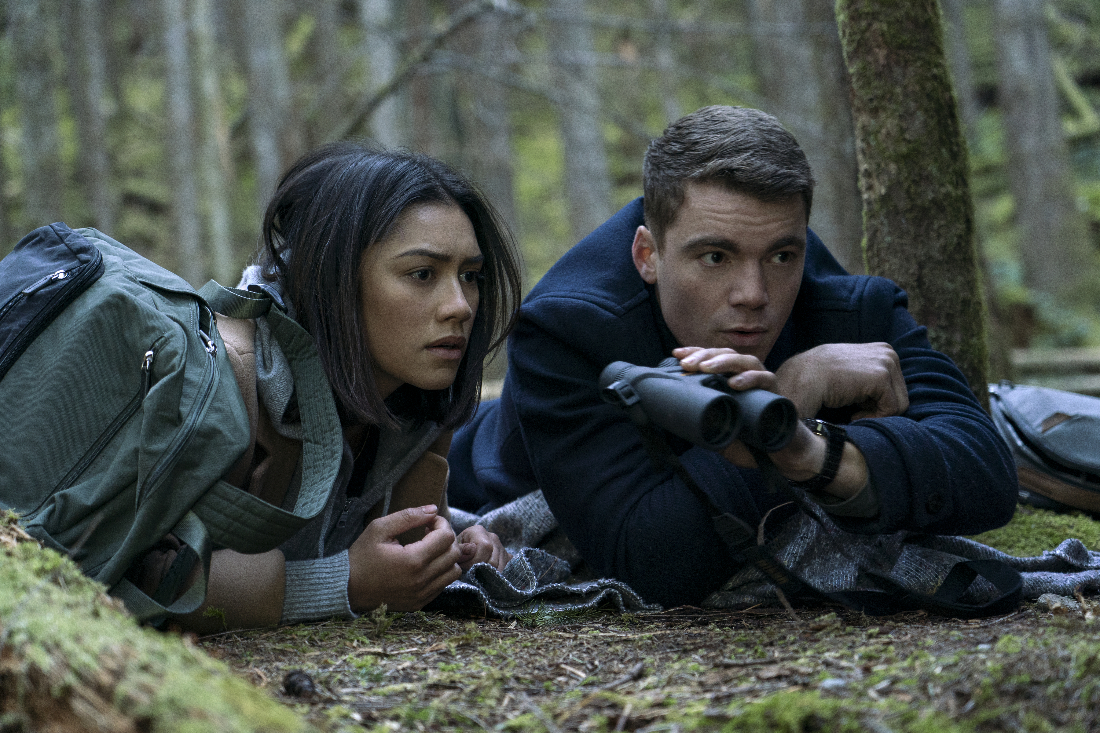 Luciane Buchanan as Rose Larkin and Gabriel Basso as Peter Sutherland in The Night Agent. Photo / Netflix