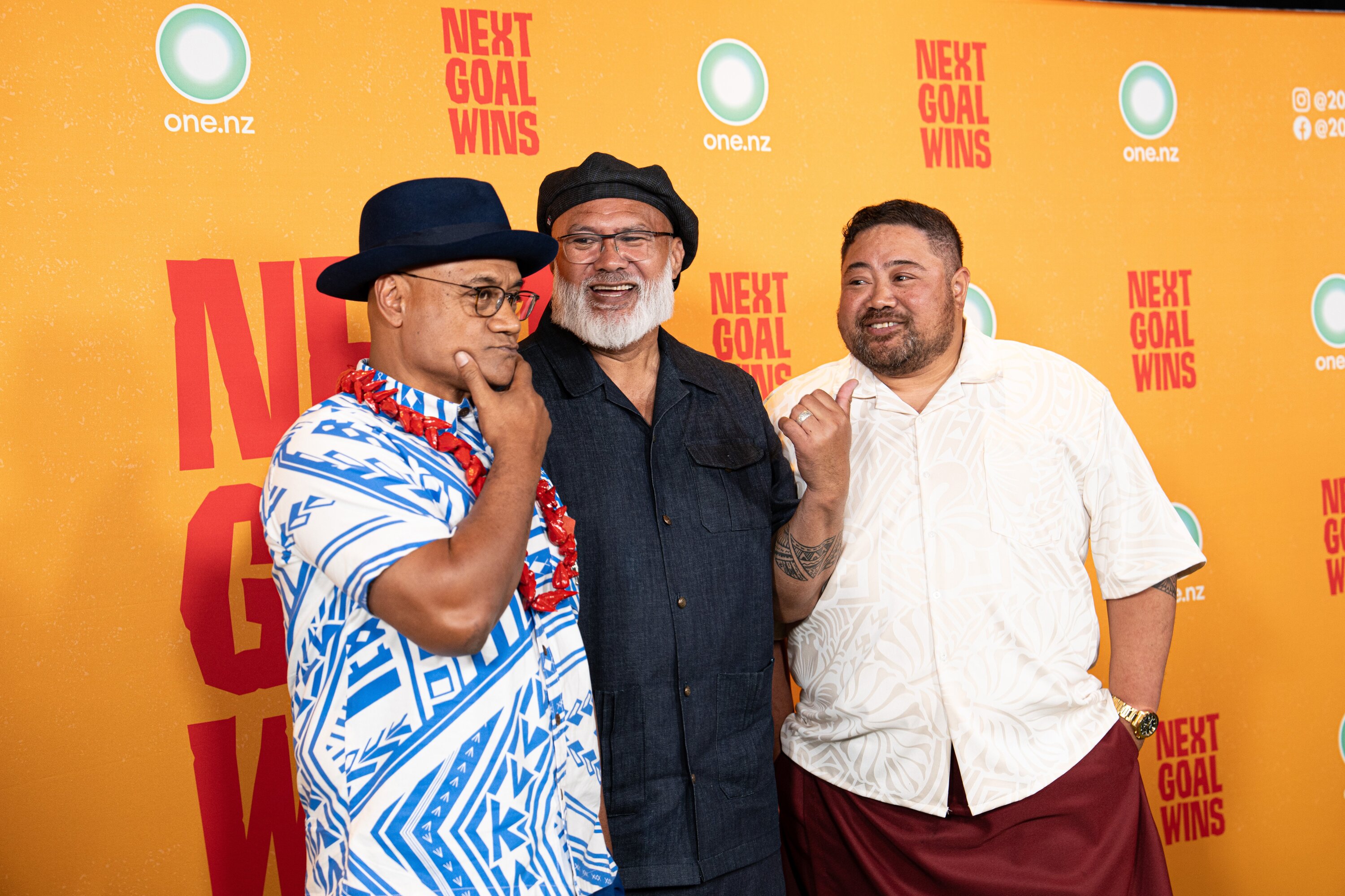 Oscar Kightley, David Fane and Semu Filipo at the premier of Next Goal Wins. Photo / Alyse Wright