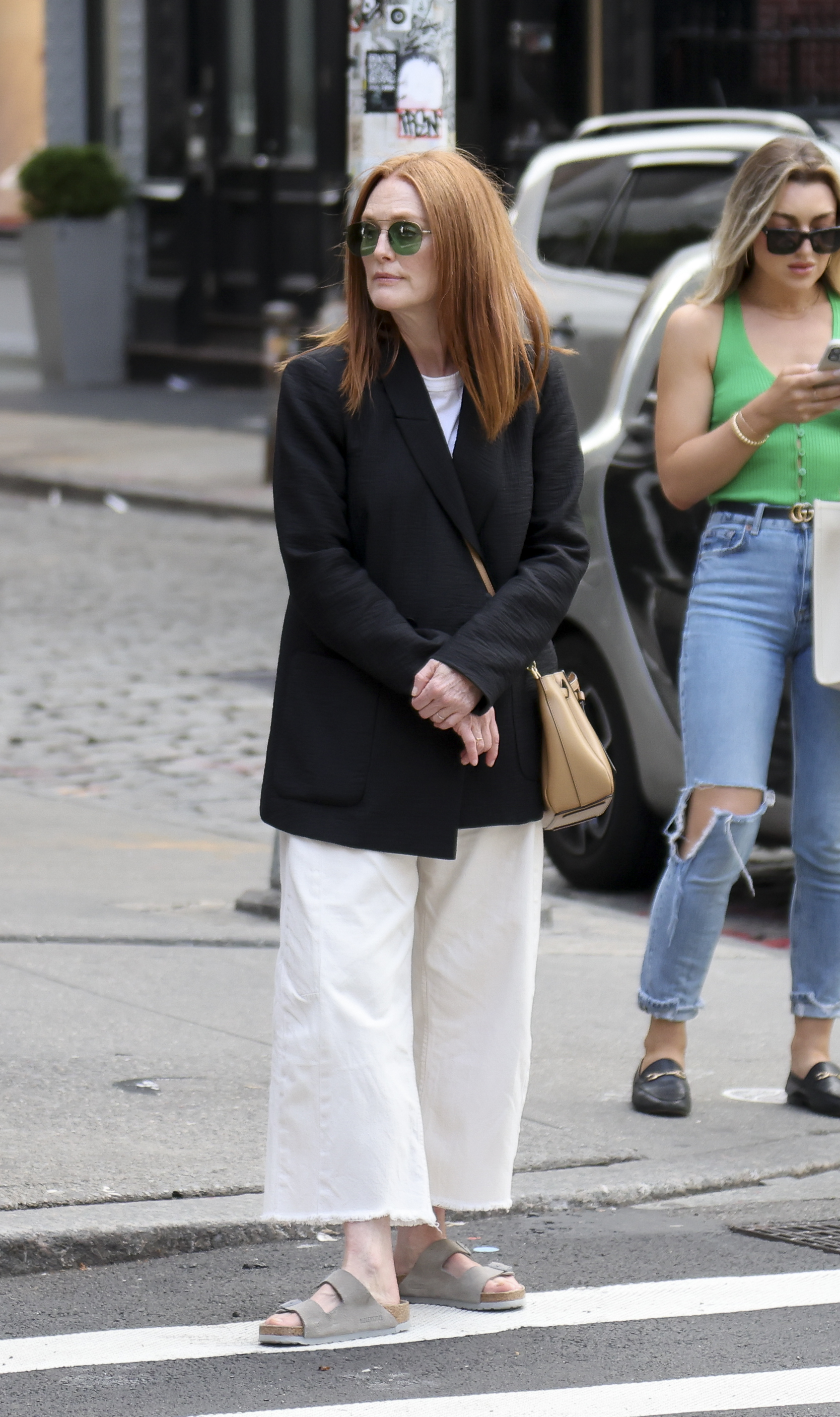 Julianne Moore wears Birkenstock Arizona sandals in New York City. Photo / Getty Images