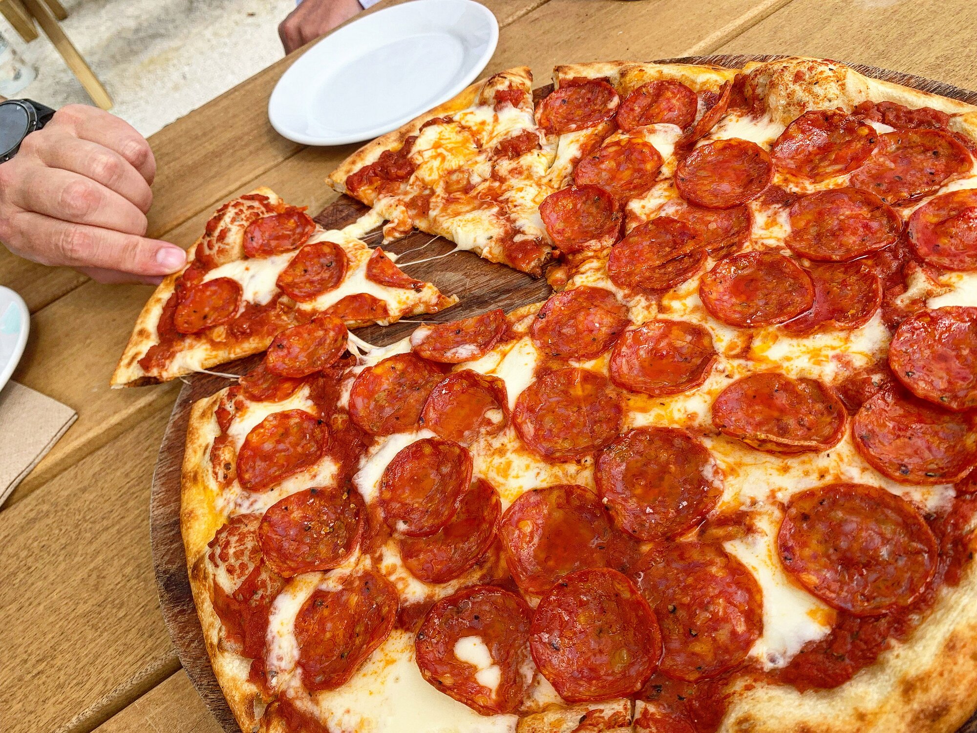 Pepperoni woodfired pizza from Epic Taproom in Onehunga. Photo / Anna King Shahab