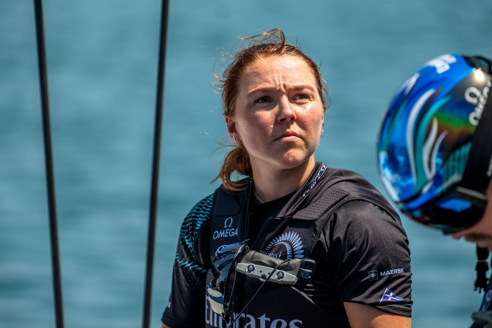 Emirates Team NZ co-helm Liv Mackay takes a break during training for the Women's America's Cup in Barcelona. Photo / ETNZ